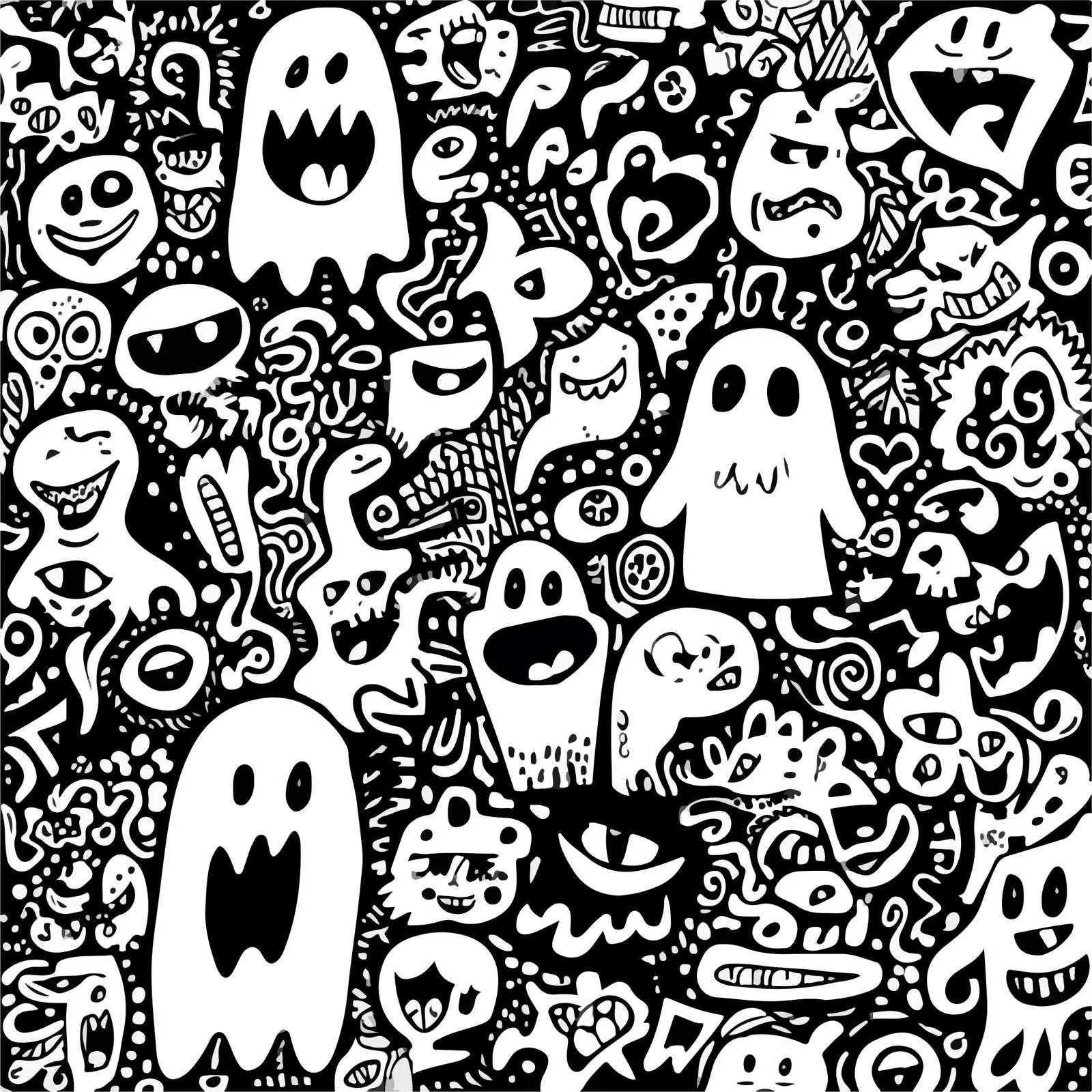 Ghost Doodle Line Art Abstract Mix — free download from Dotvec