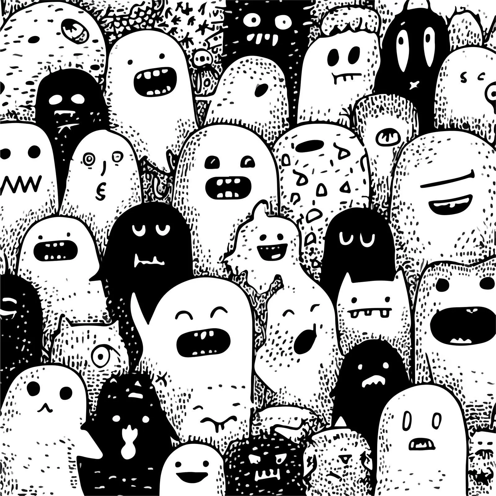 Ghost Doodle Line Art Composition — free download from Dotvec