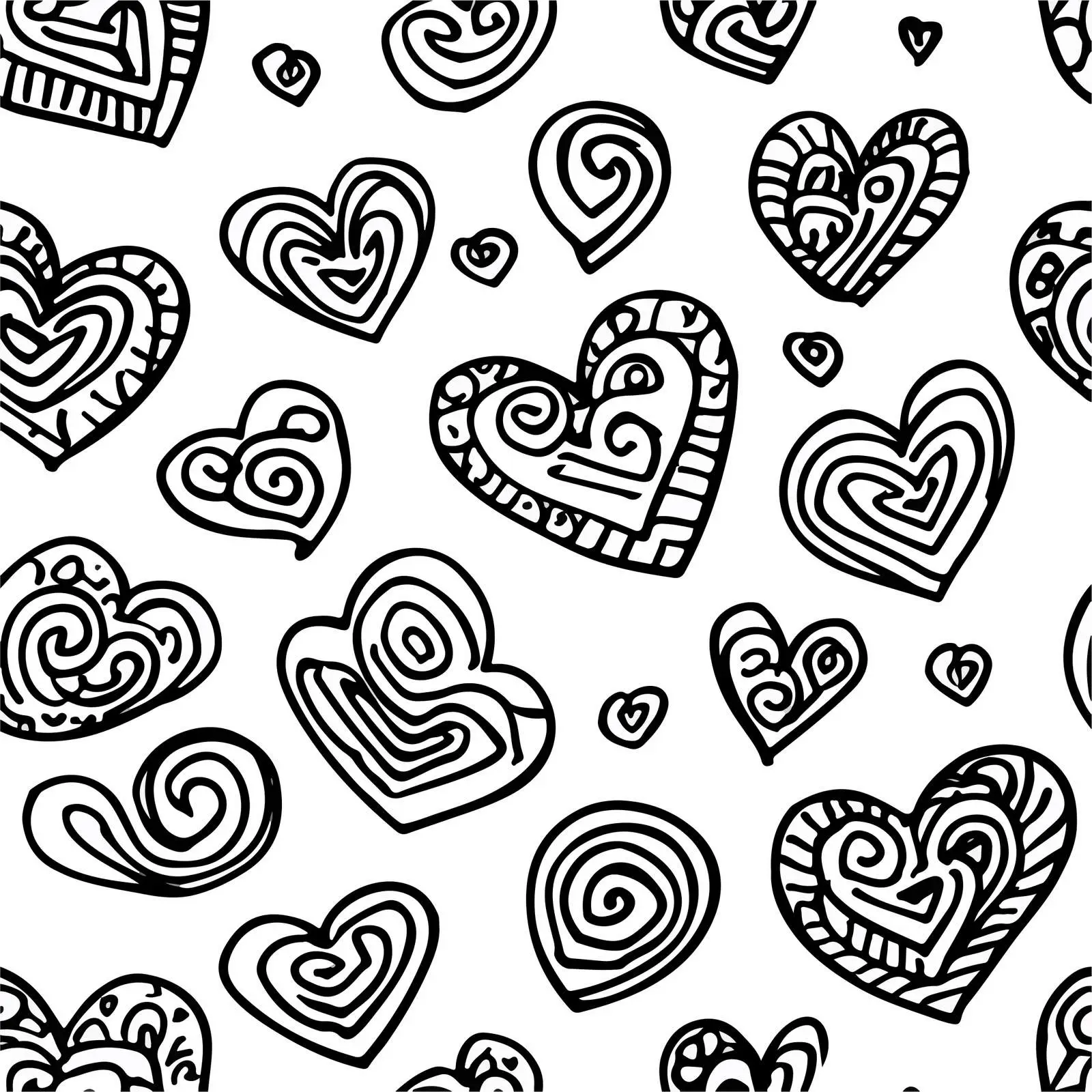 Heart Spirals Doodle Line Art Pattern — free download from Dotvec