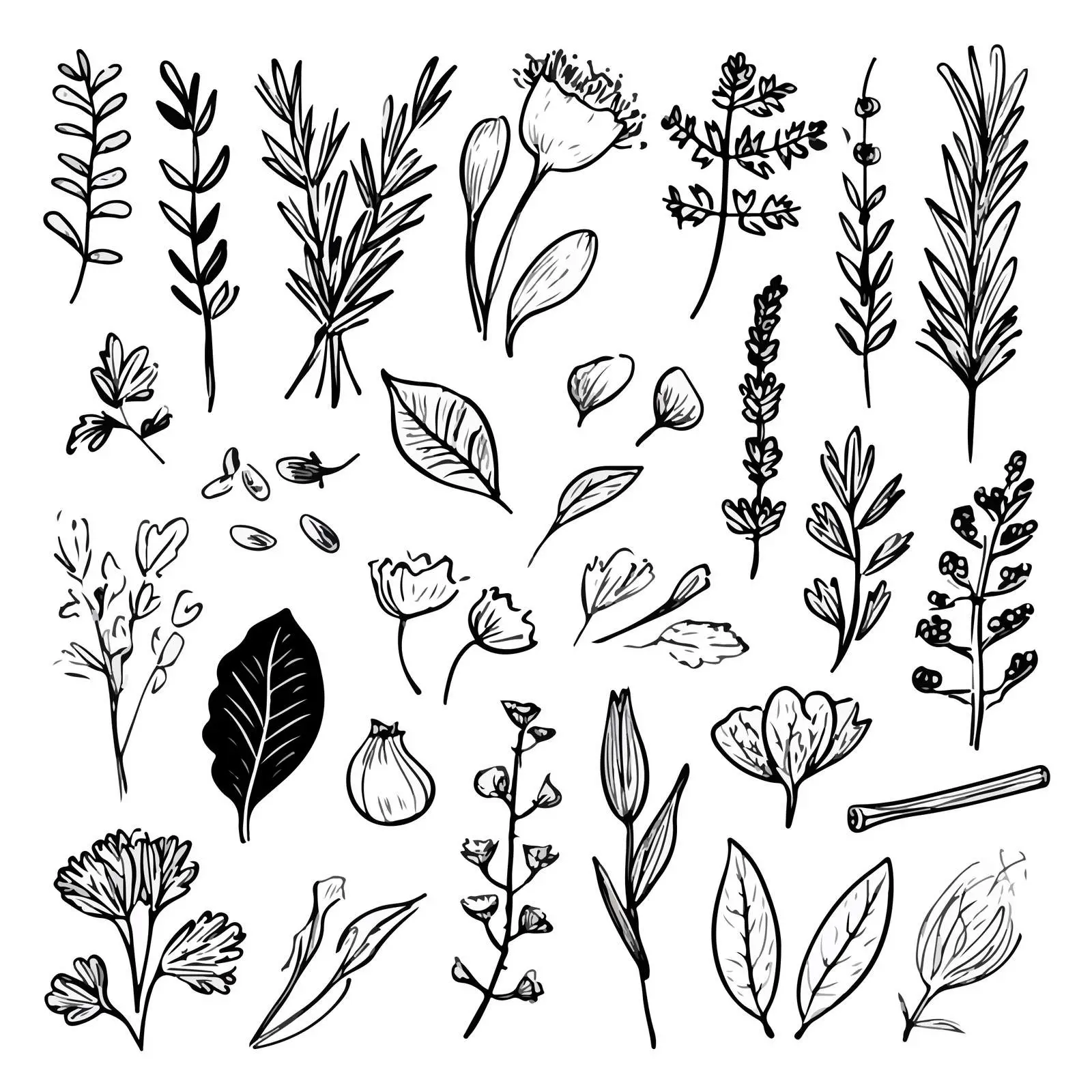 Herbs & Spices Minimalistic Doodle Art — free download from Dotvec