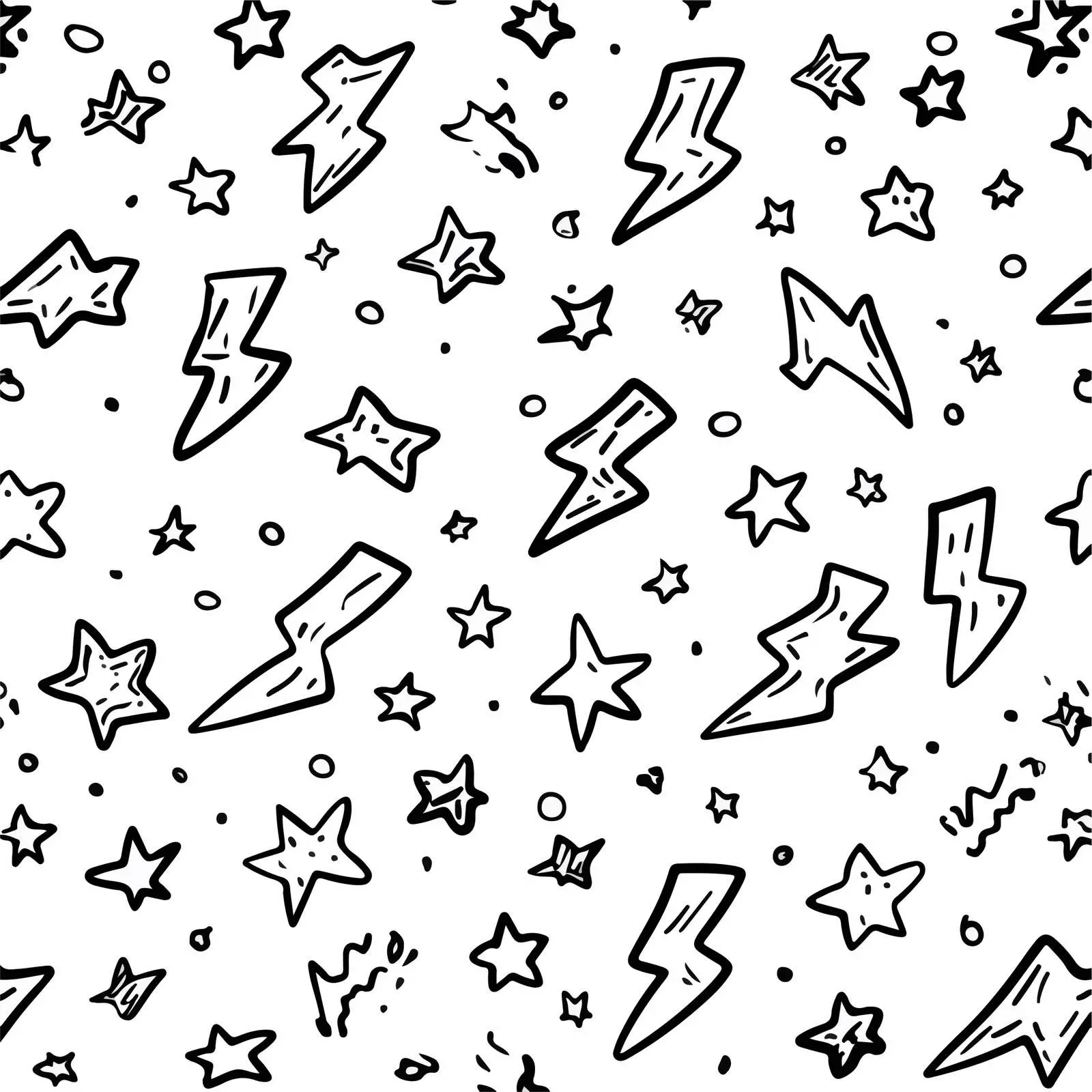 Monochrome Lightning and Stars Doodles — free download from Dotvec