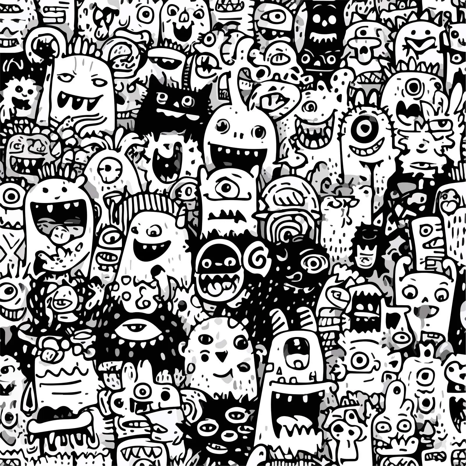 Monster Doodle Line Art Seamless Pattern — free download from Dotvec