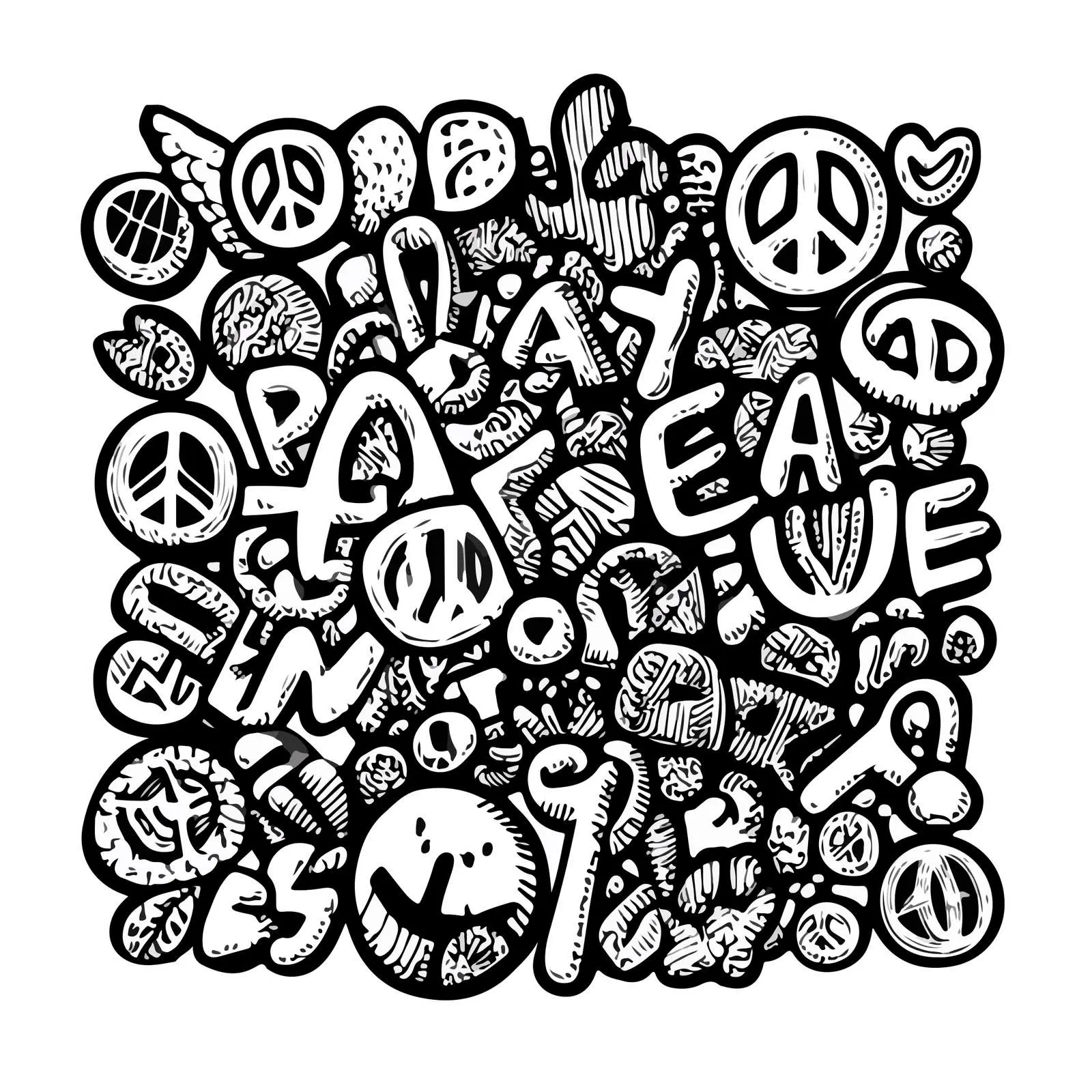 Peace Signs Doodle Line Art — free download from Dotvec