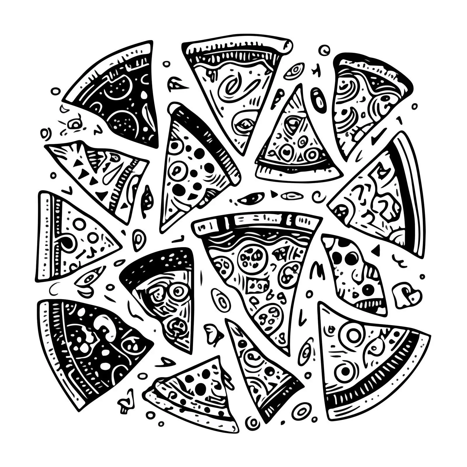 Monochromatic Pizza Doodle Art — free download from Dotvec