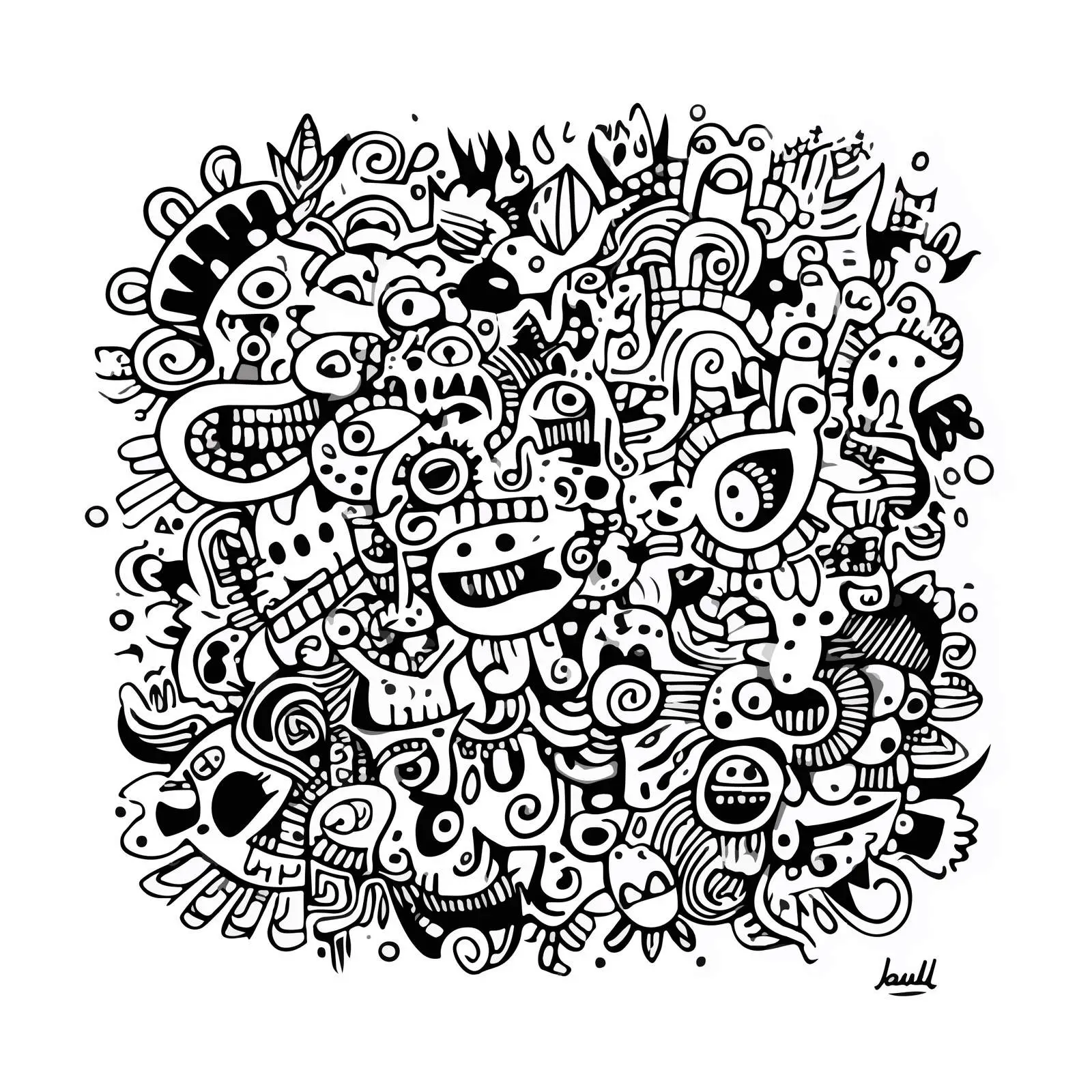 Monochrome Psychedelic Abstract Doodle Art — free download from Dotvec