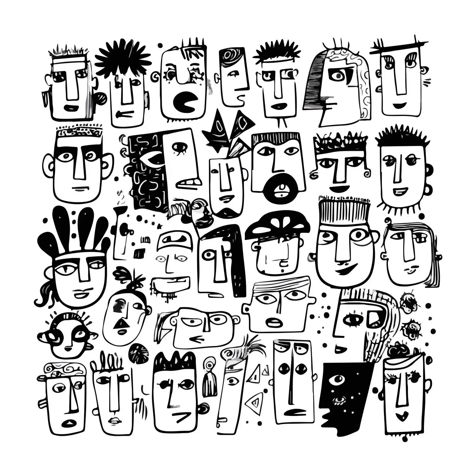 Quirky Doodle Heads Line Art — free download from Dotvec