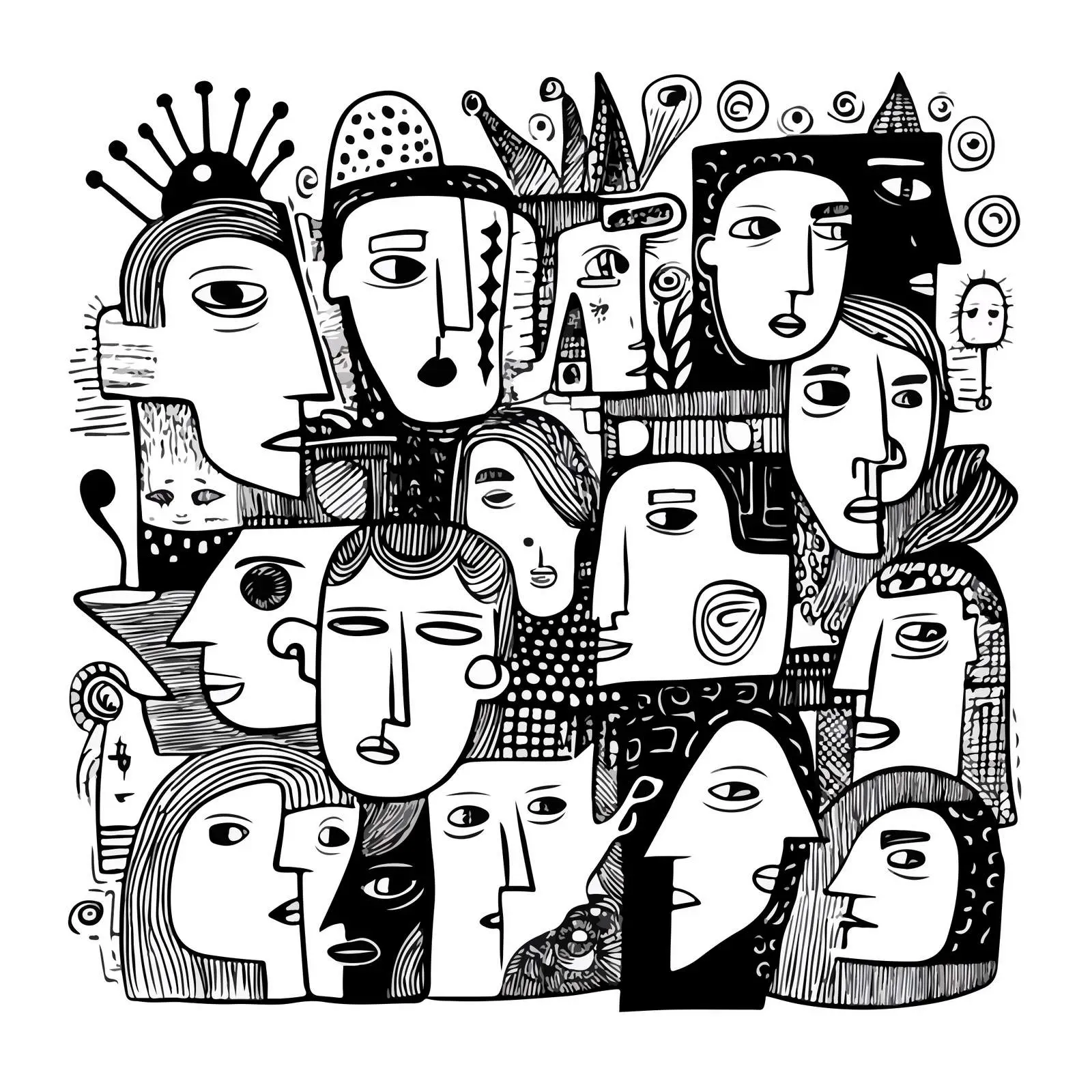 Quirky Doodle Heads Line Art — free download from Dotvec