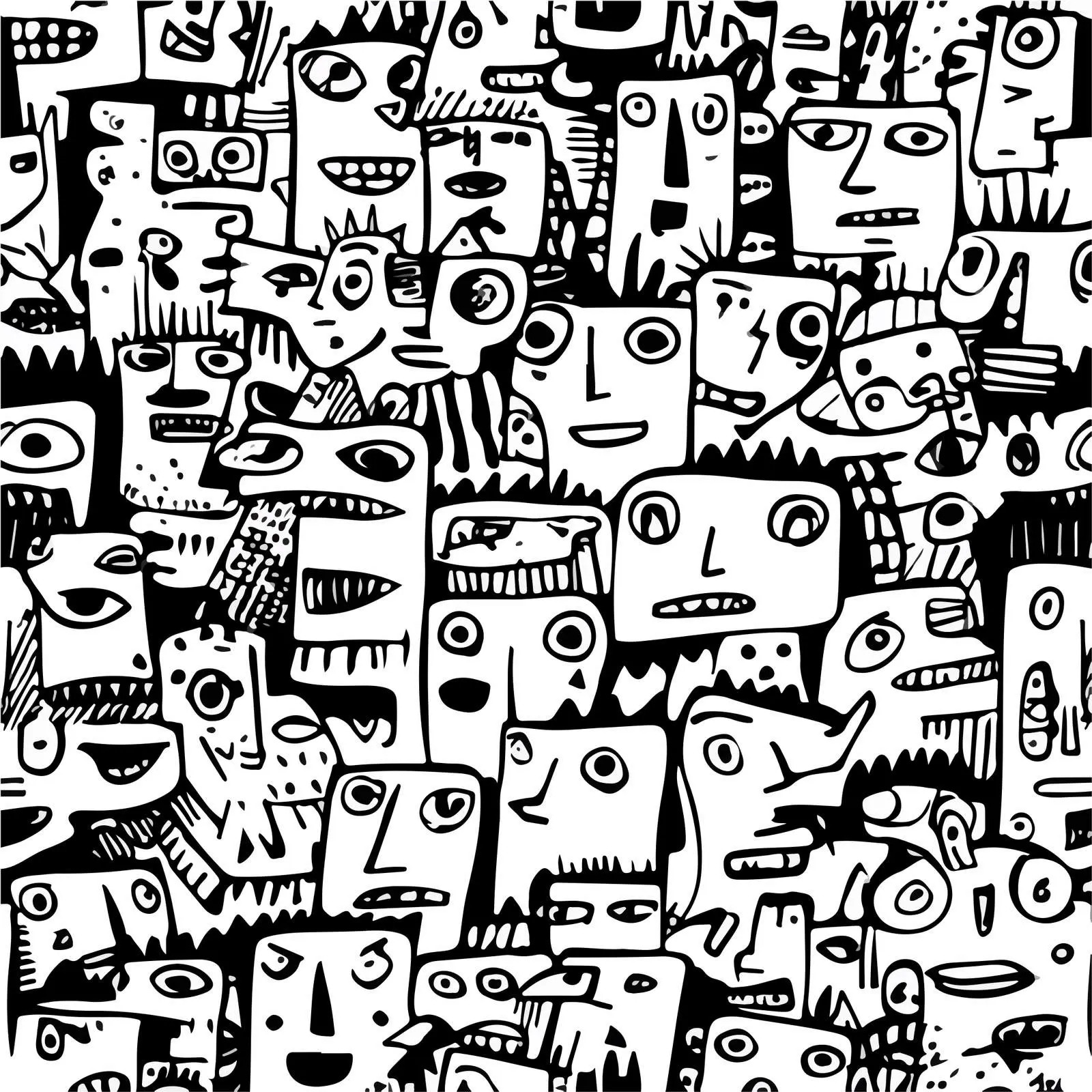 Quirky Doodle Heads Seamless Line Art — free download from Dotvec