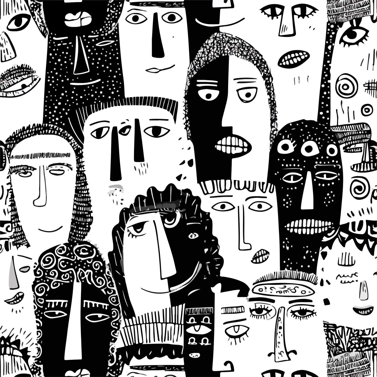 Quirky Doodle Heads Seamless Line Art — free download from Dotvec