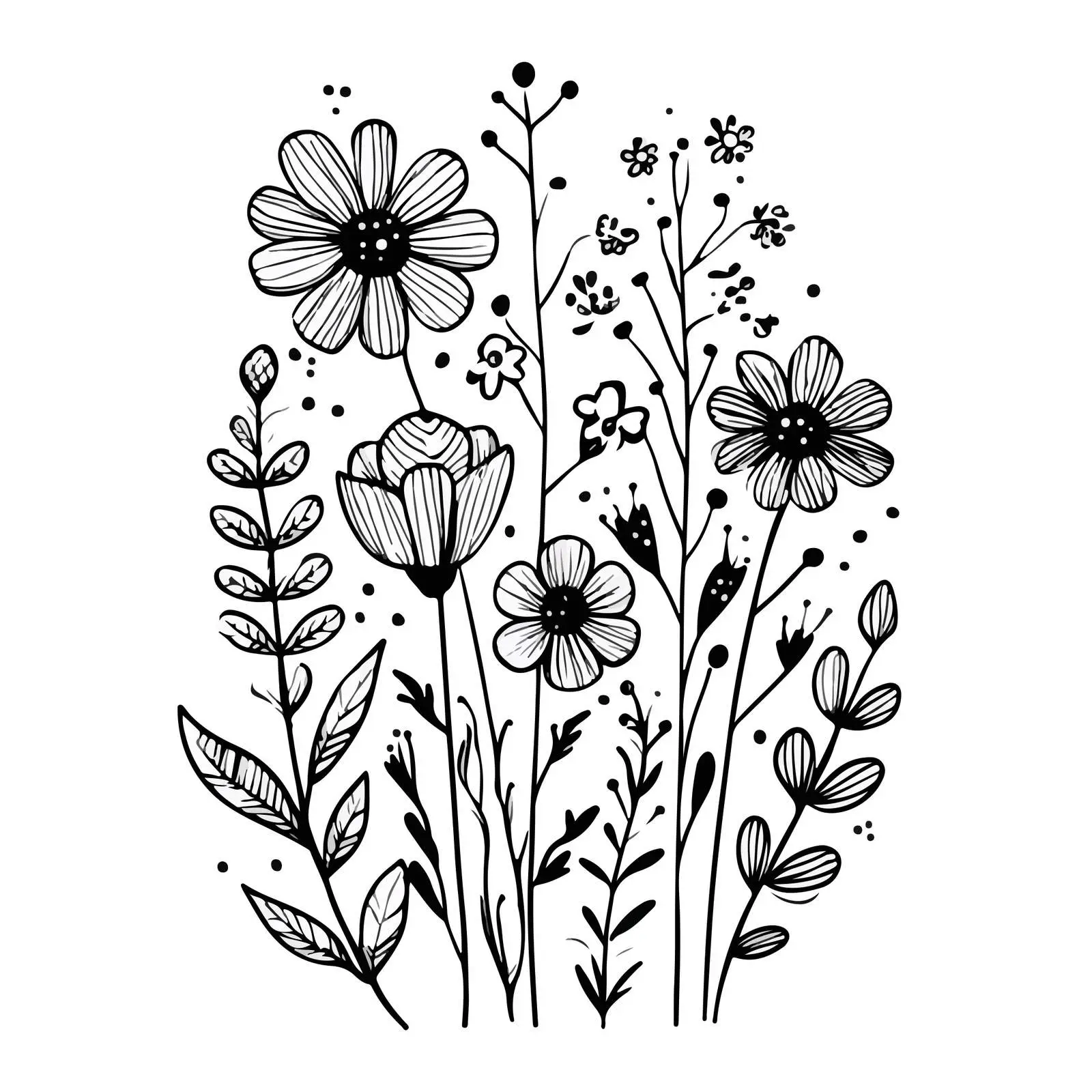 Monochrome Floral Doodle Sketch — free download from Dotvec