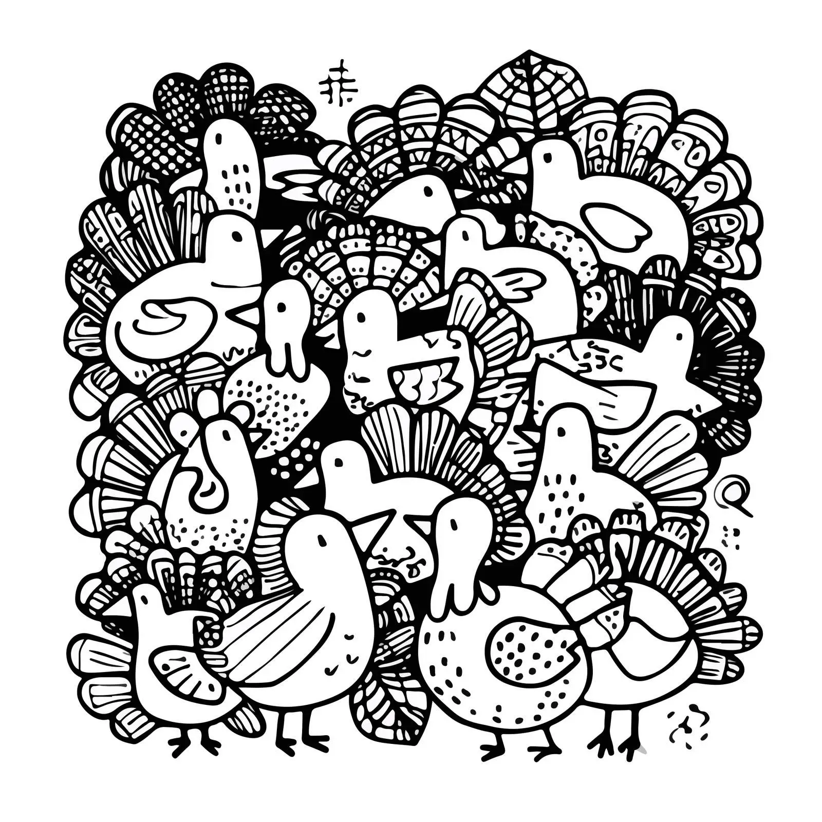 Thanksgiving Turkey Doodle Line Art — free download from Dotvec