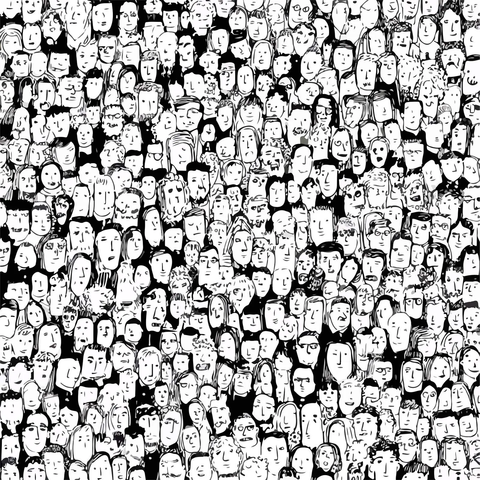 Monochrome Tiny Doodle Portrait Pattern — free download from Dotvec