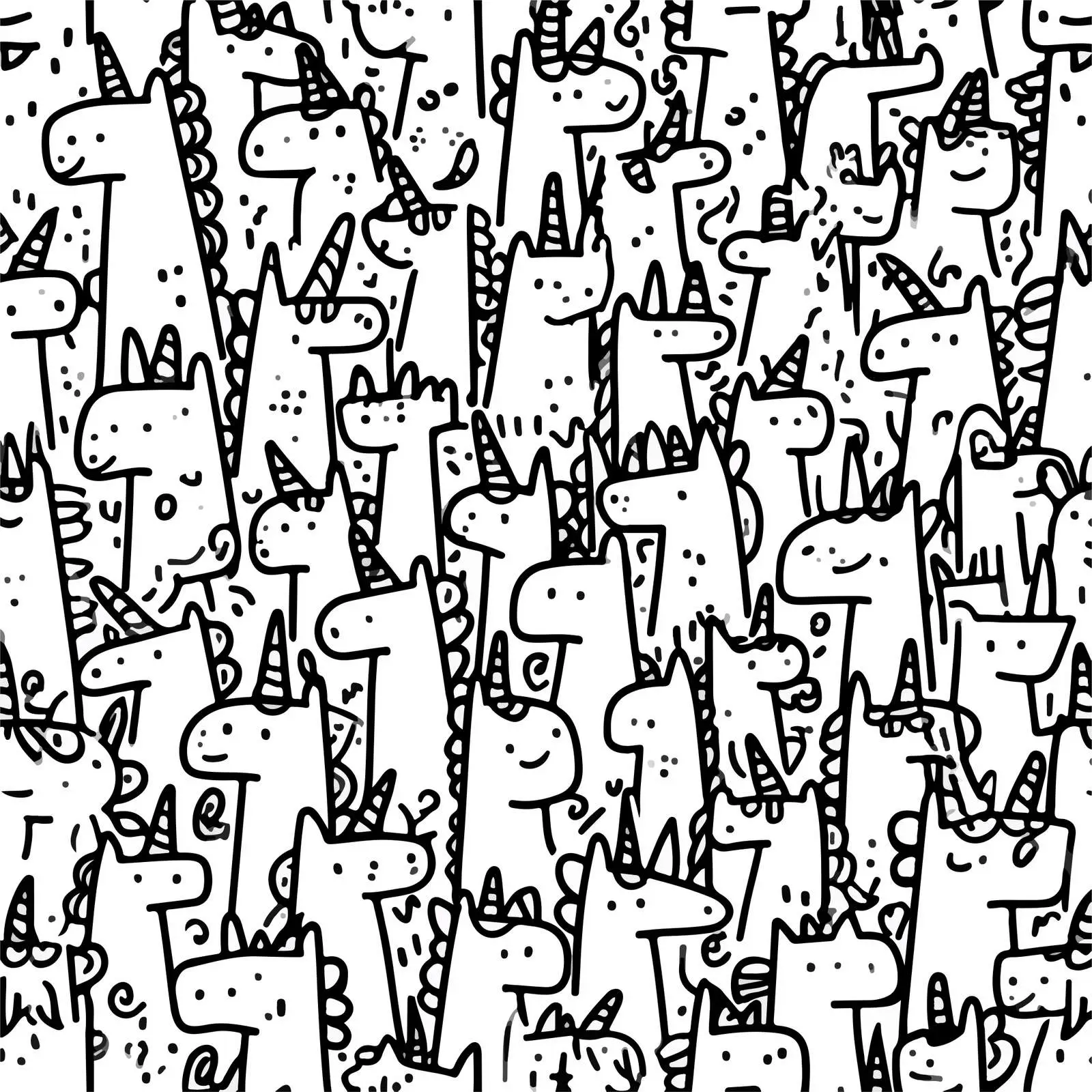 Tiny Doodle Unicorn Line Art — free download from Dotvec