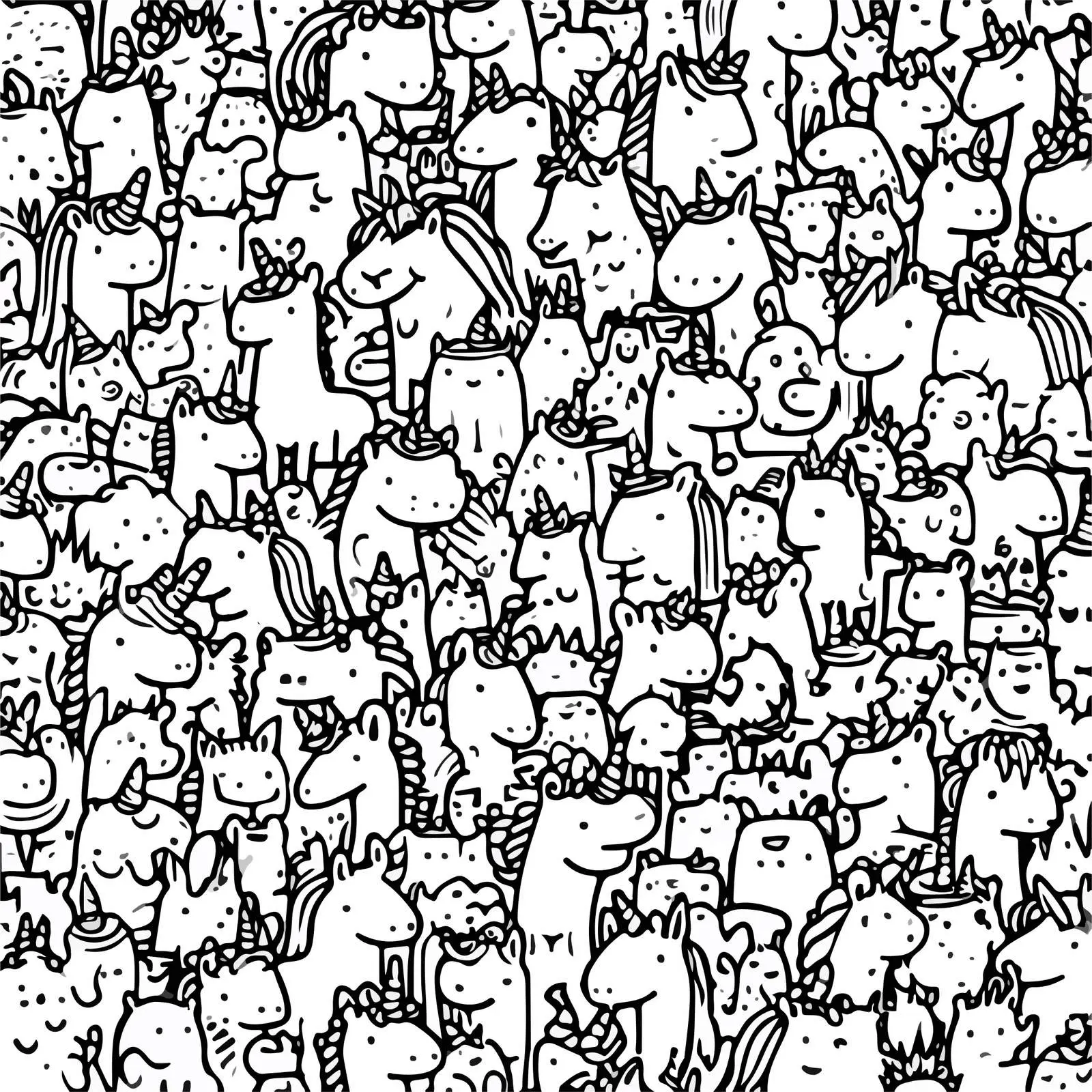 Monochrome Tiny Unicorn Doodle Line Art — free download from Dotvec