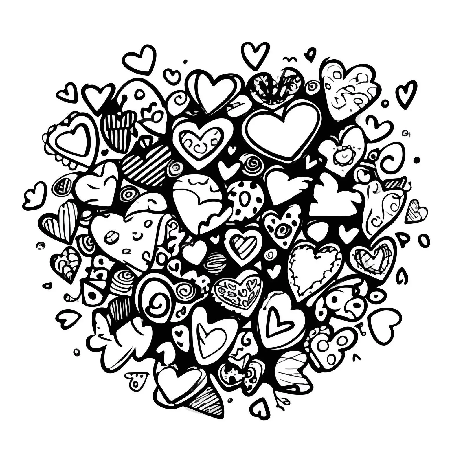 Monochrome Valentine Hearts Doodle Art — free download from Dotvec