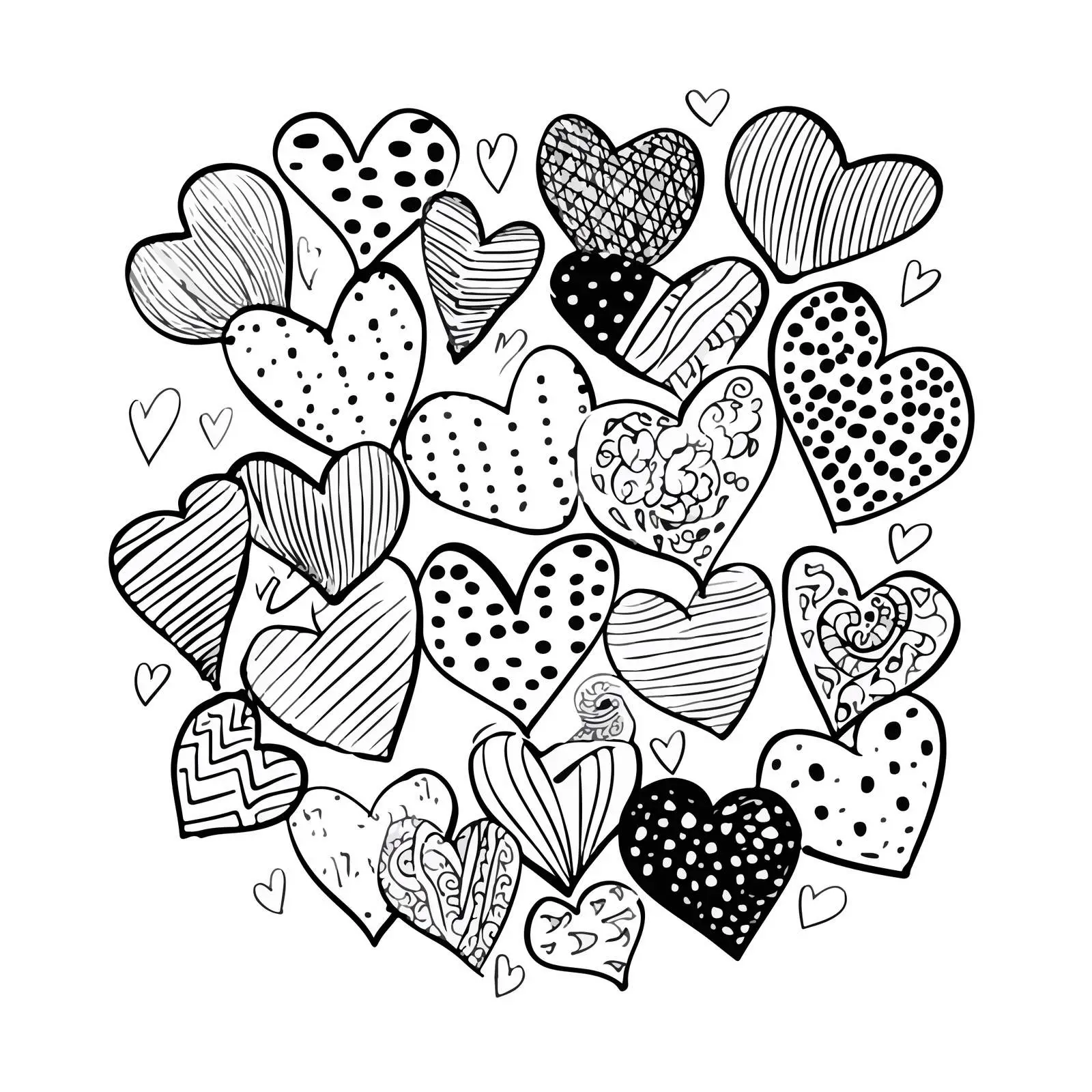 Valentine Hearts Doodle Line Art — free download from Dotvec