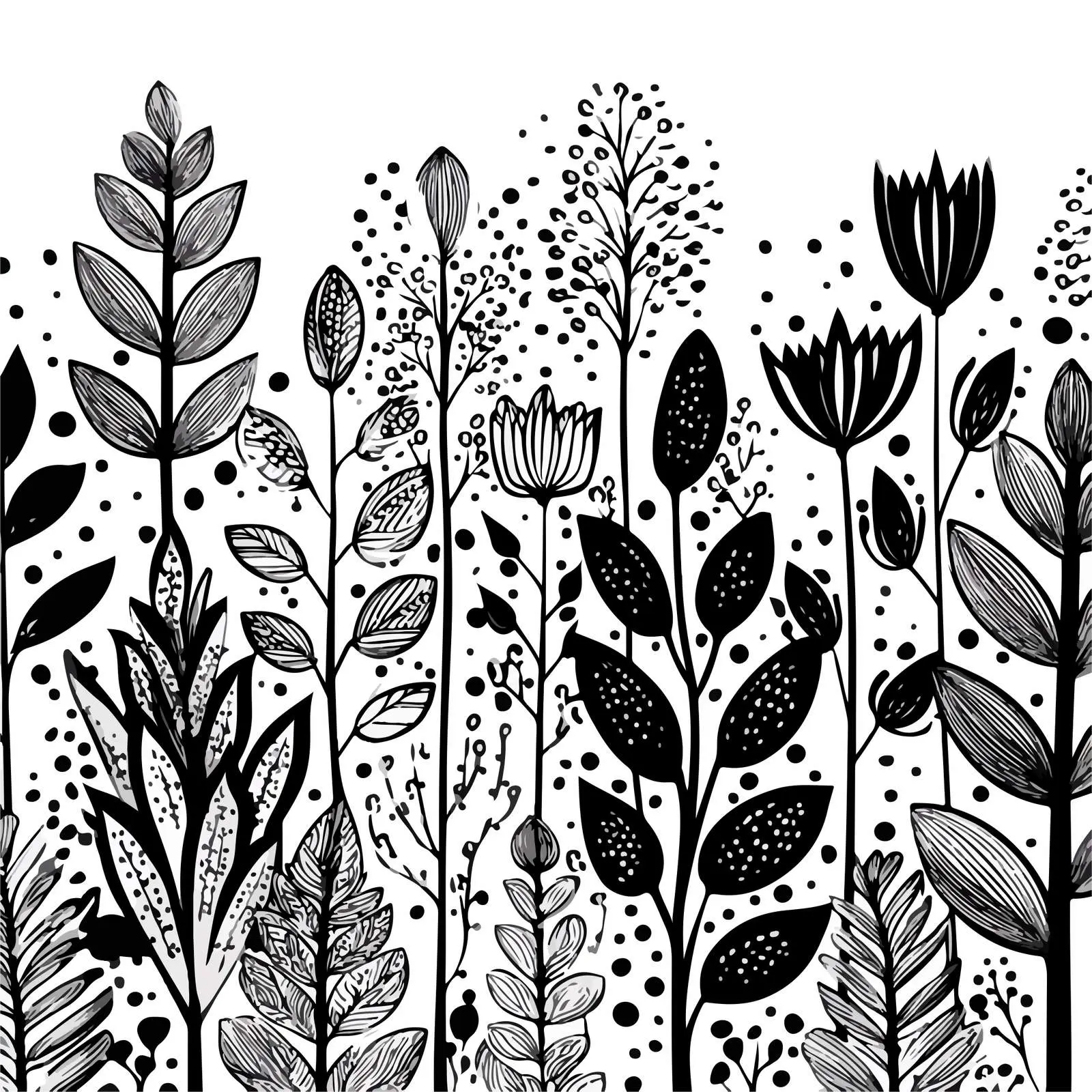 Wild Forest Plants Doodle Pattern — free download from Dotvec