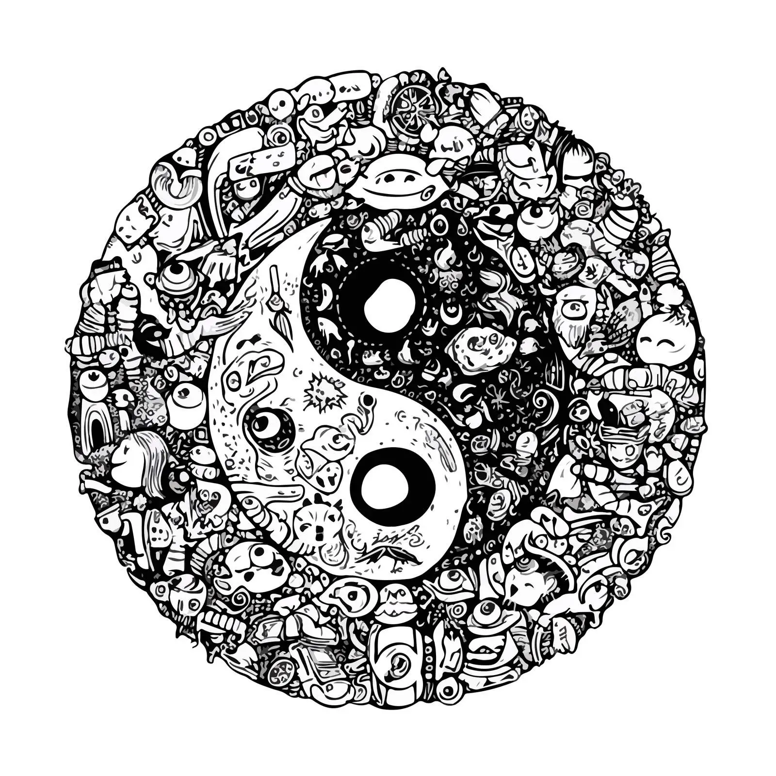 Yin Yang Doodle Line Art — free download from Dotvec