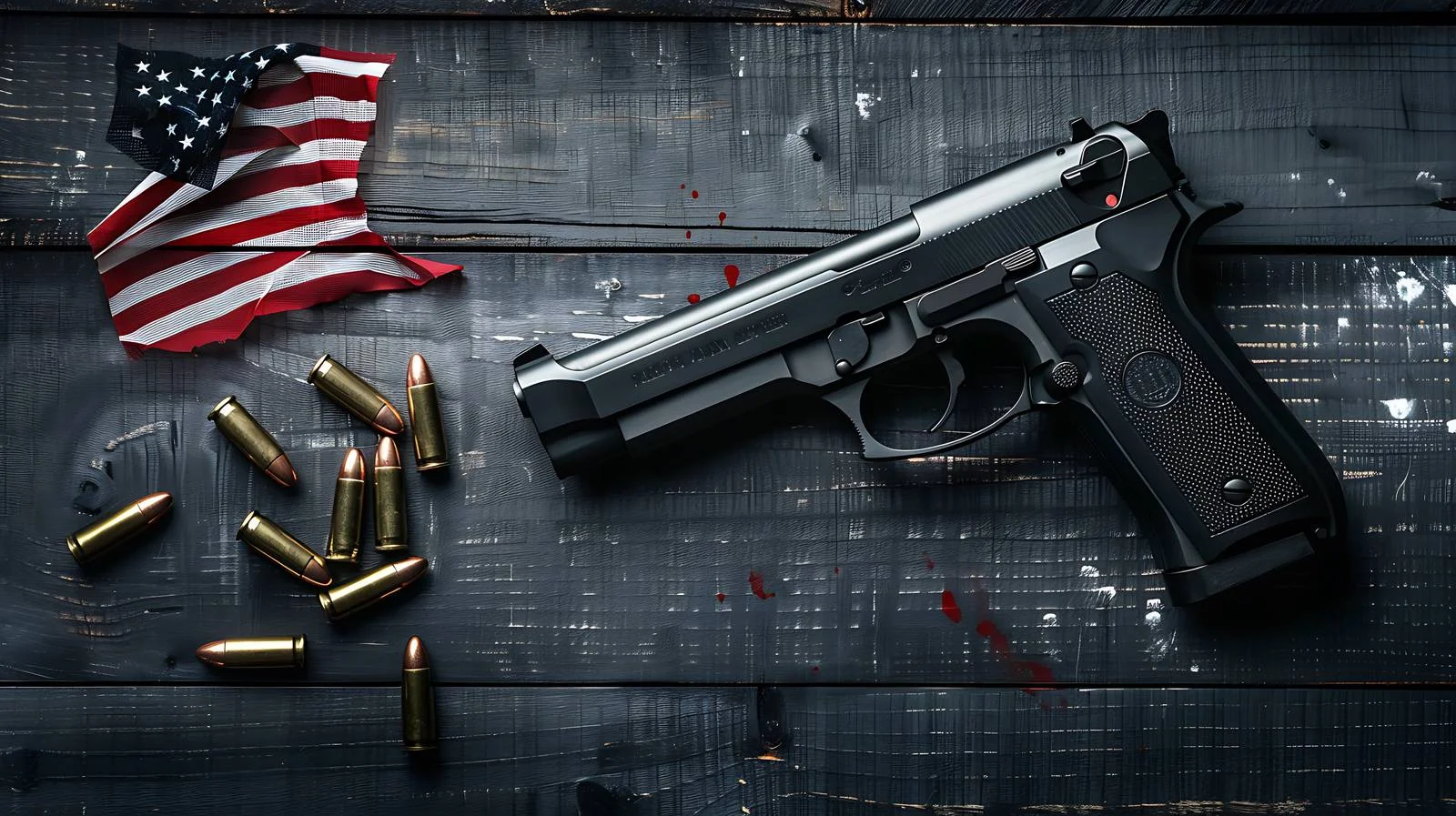 Patriotic pistol and bullets with American flag — free download from Dotvec