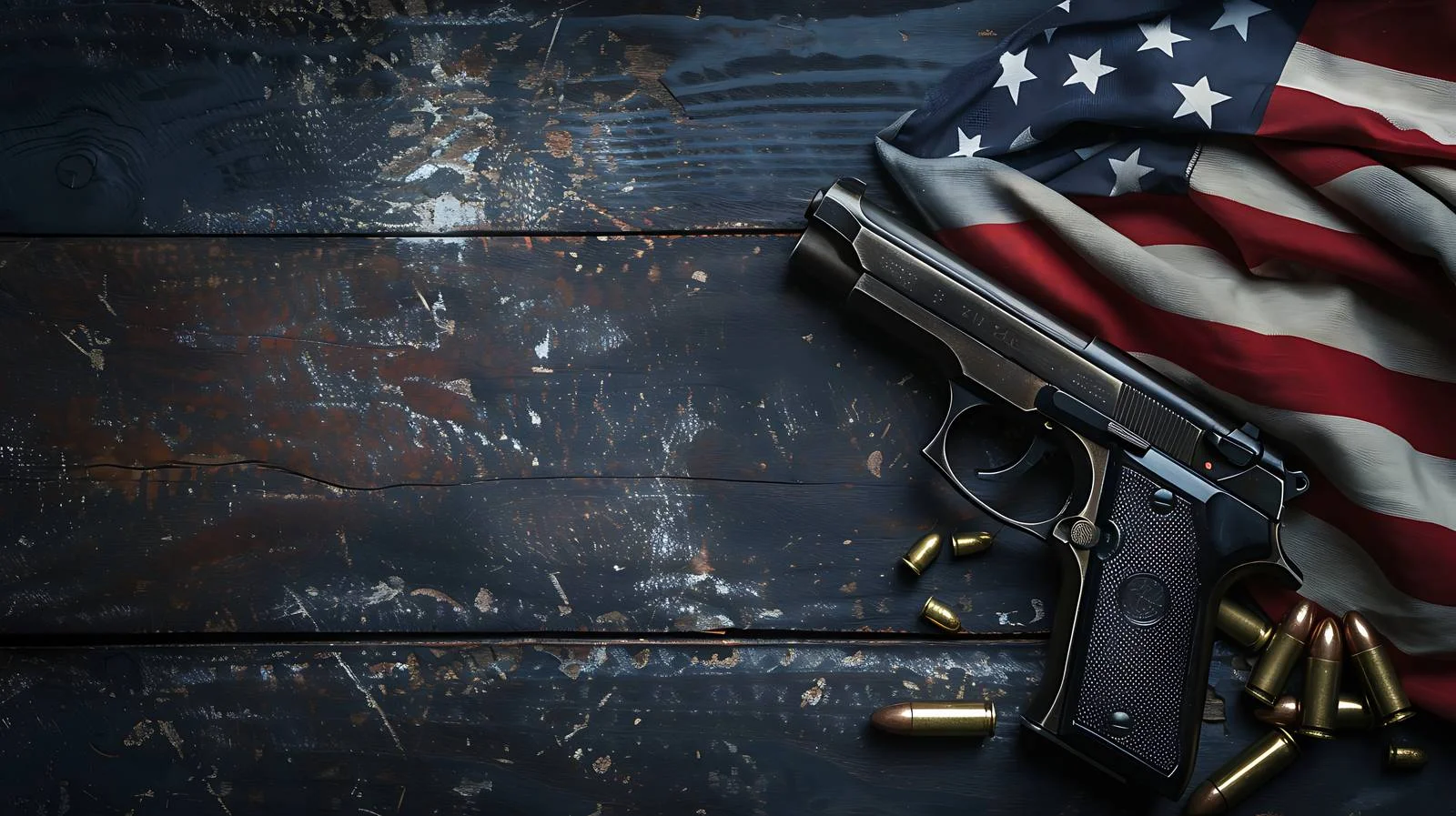 USA Flag Background with Black Pistol and Bullets — free download from Dotvec