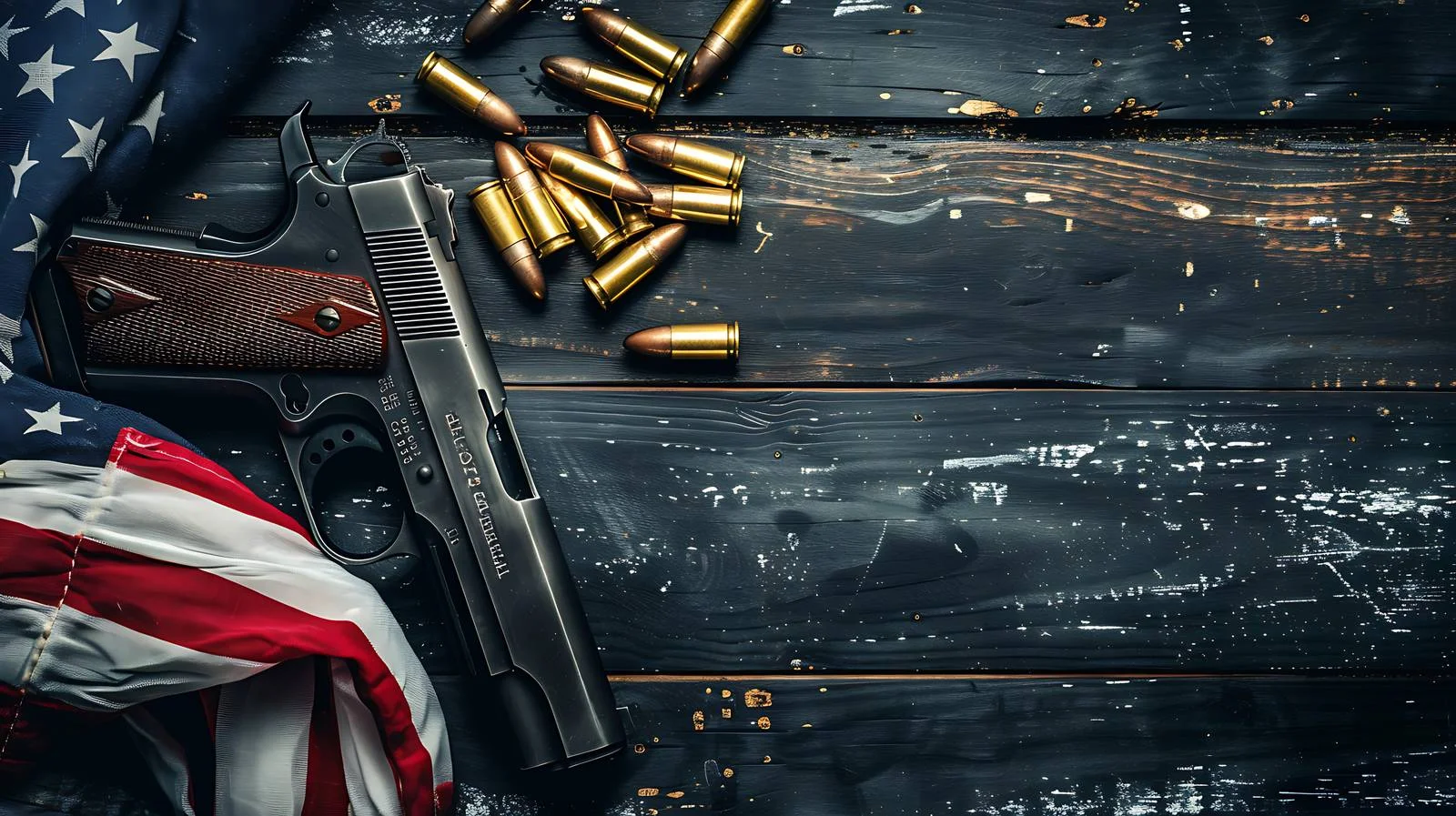 Patriotic pistol and bullets with American flag — free download from Dotvec