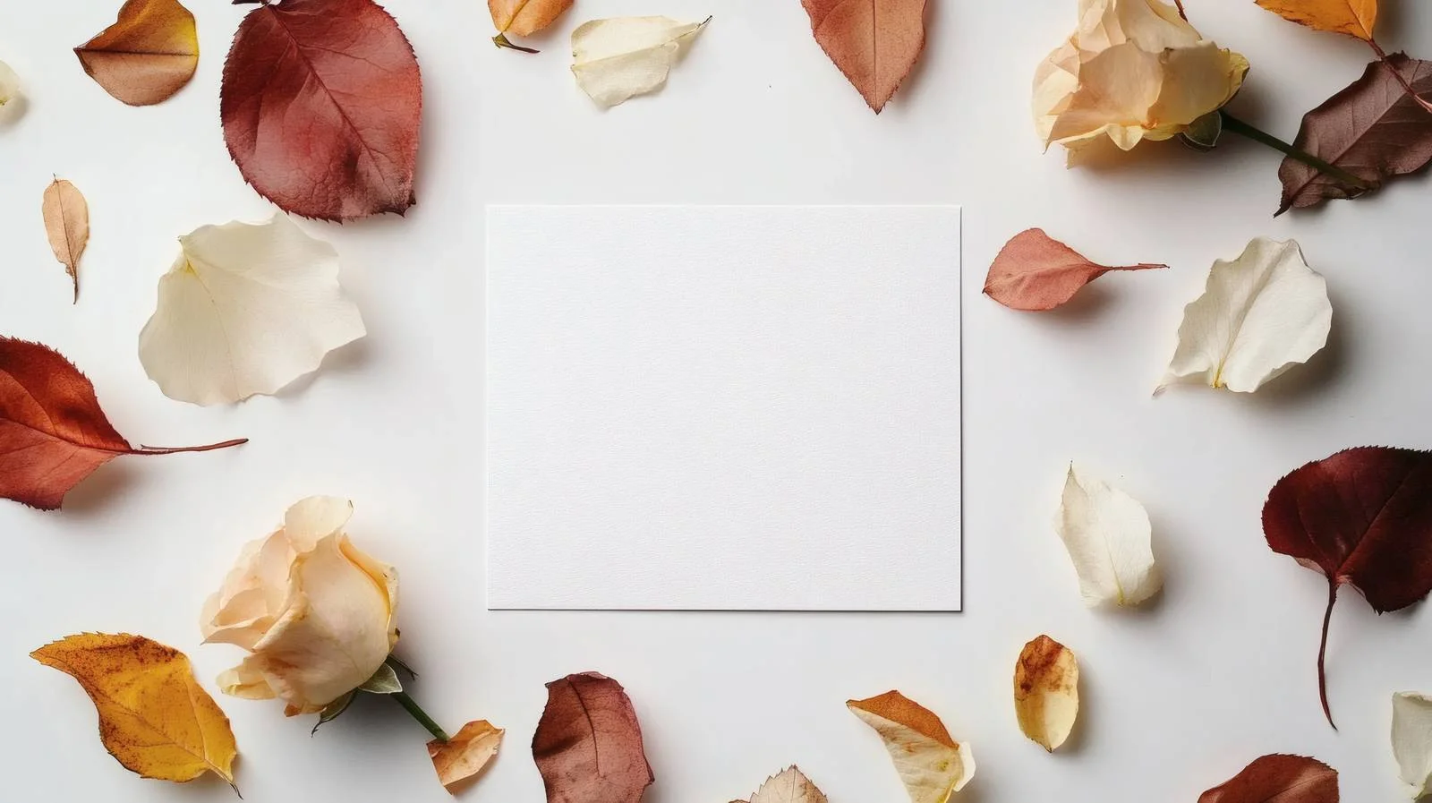 Elegant White Blank Card with Autumn Rose Flowers — free download from Dotvec