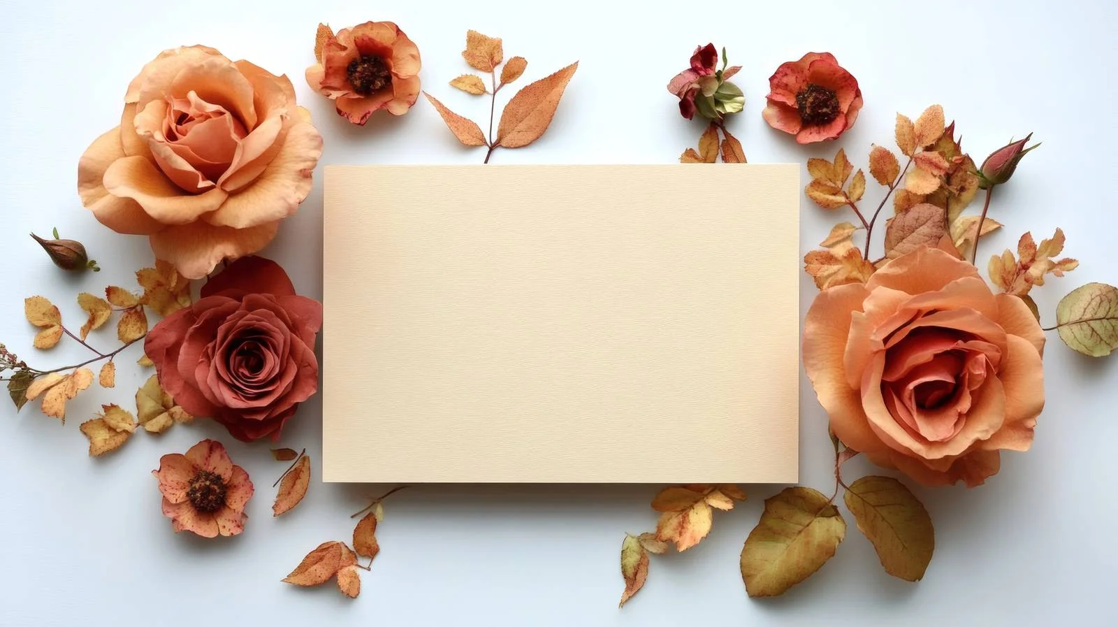 White Blank Card with Autumn Rose Flowers — free download from Dotvec