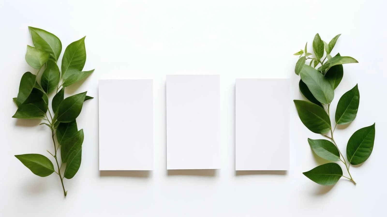 Green leaves border on blank greeting cards — free download from Dotvec