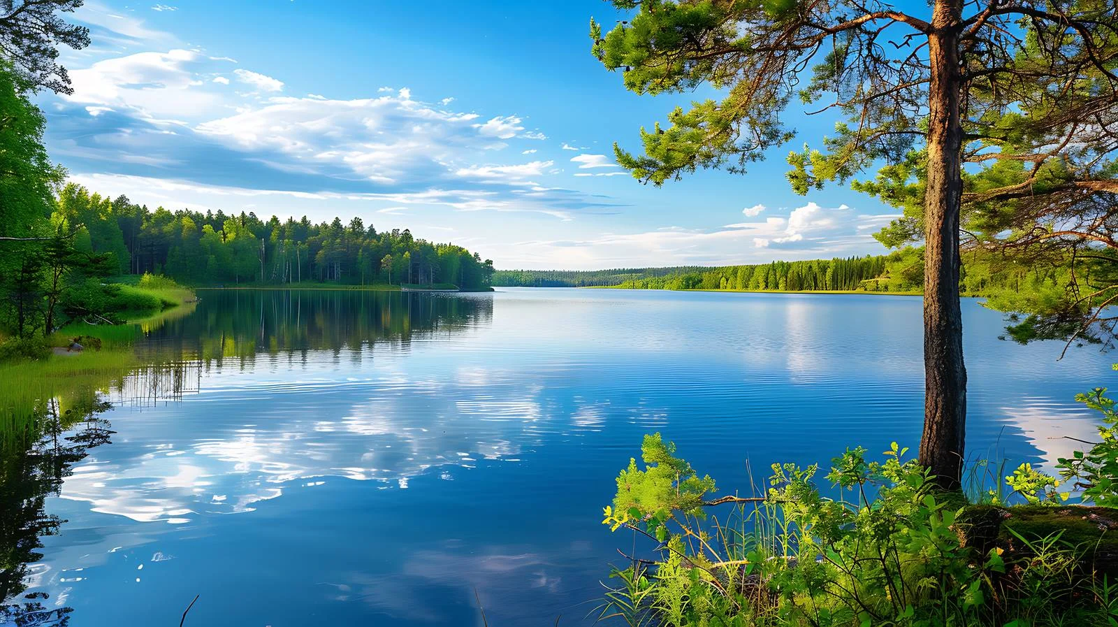 Tranquil Blue Lake and Northern Minnesota Shore — free download from Dotvec