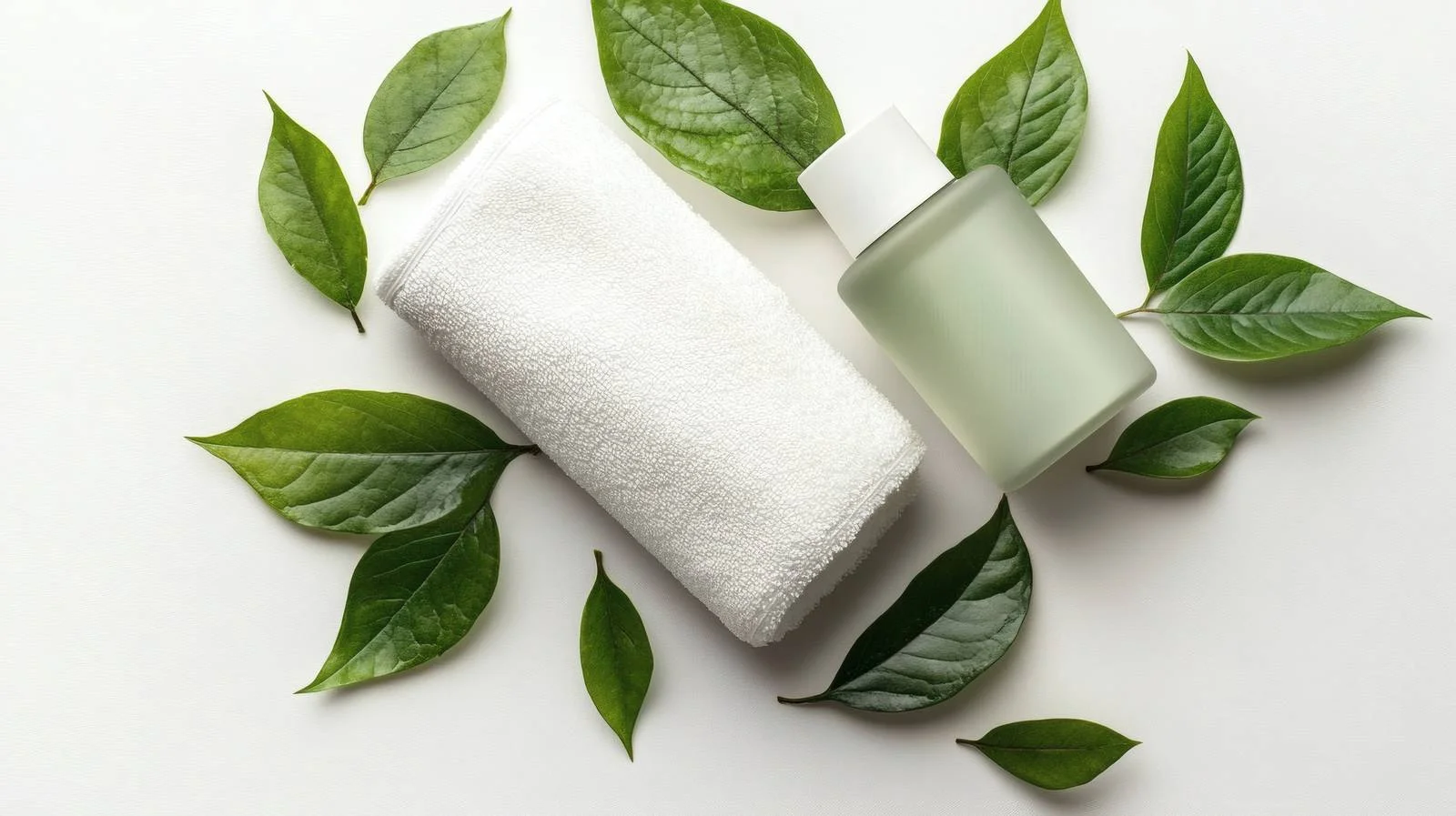 Elegant Body Care items and Leaves on White — free download from Dotvec