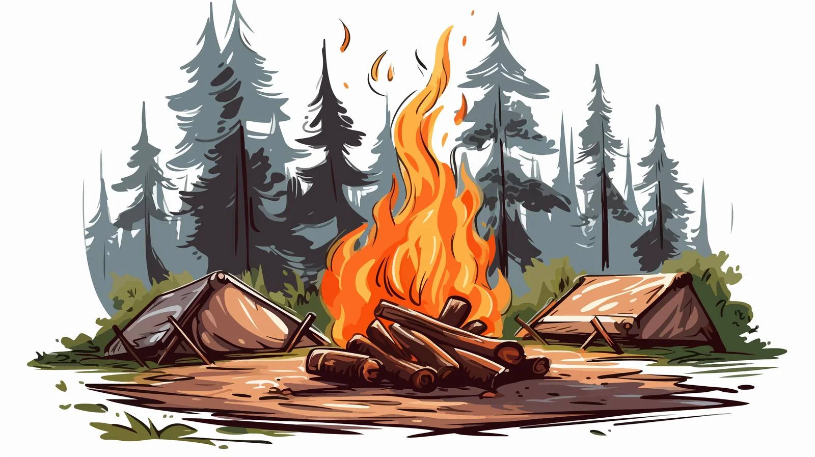 Hand-Drawn Forest Bonfire Sketch — free download from Dotvec