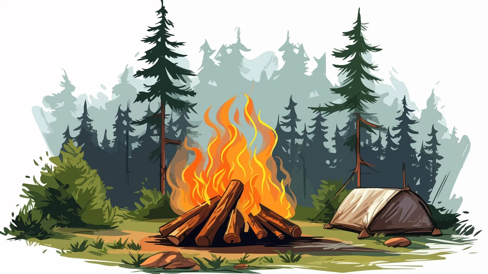 Bonfire in Forest Sketch Illustration — free download from Dotvec