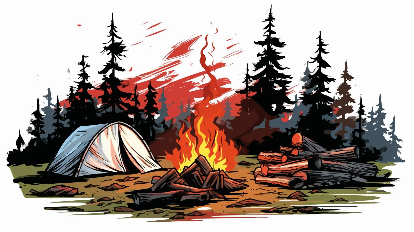 Cozy Forest Bonfire Sketch Illustration — free download from Dotvec