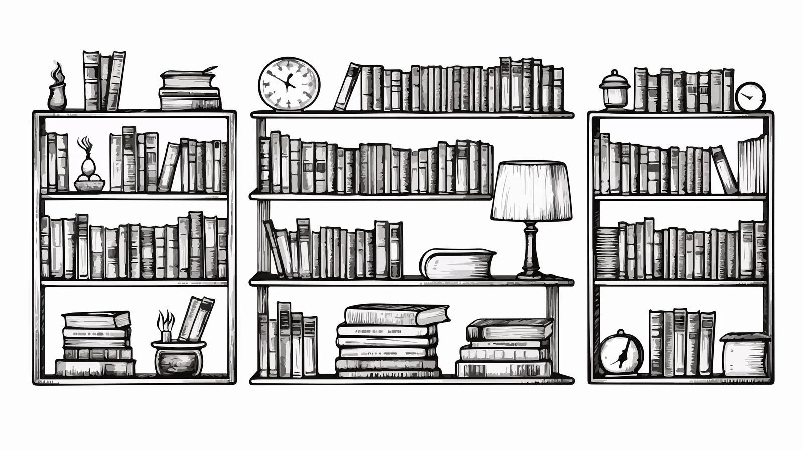 Hand-Drawn Bookshelves Sketch — free download from Dotvec