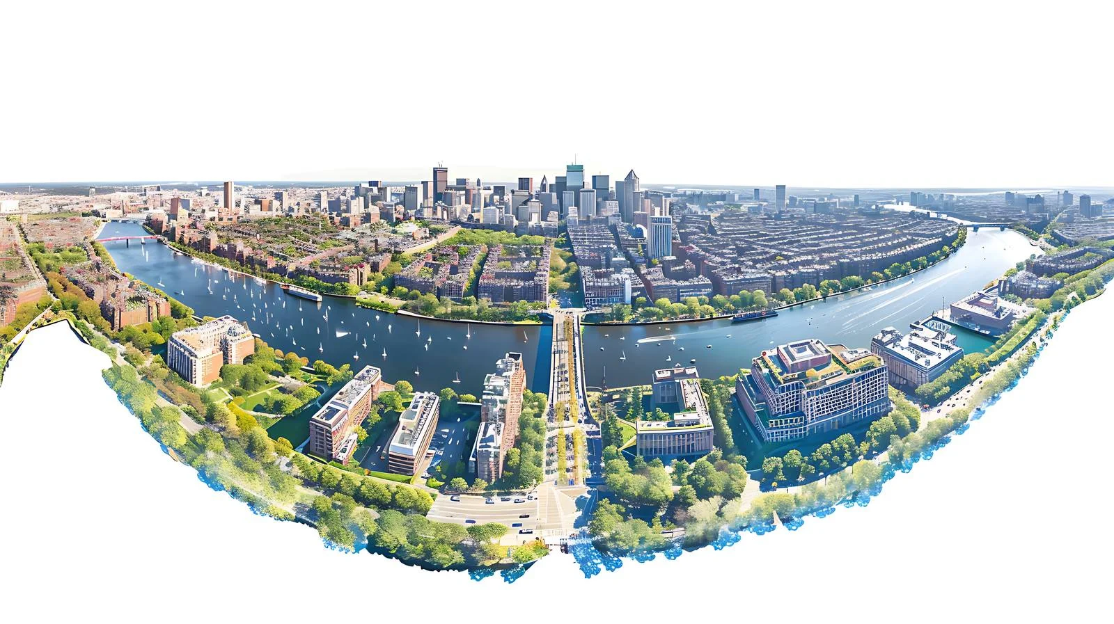 Boston Downtown Aerial View Over Charles River — free download from Dotvec