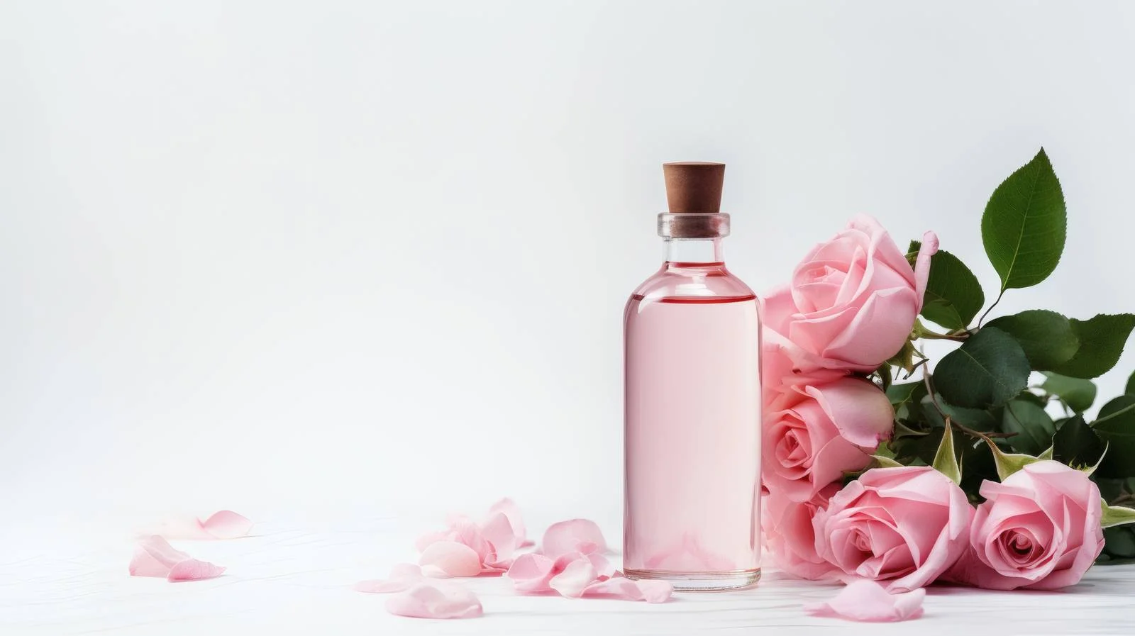 Premium Rose Oil Bottle with Rose Petals — free download from Dotvec