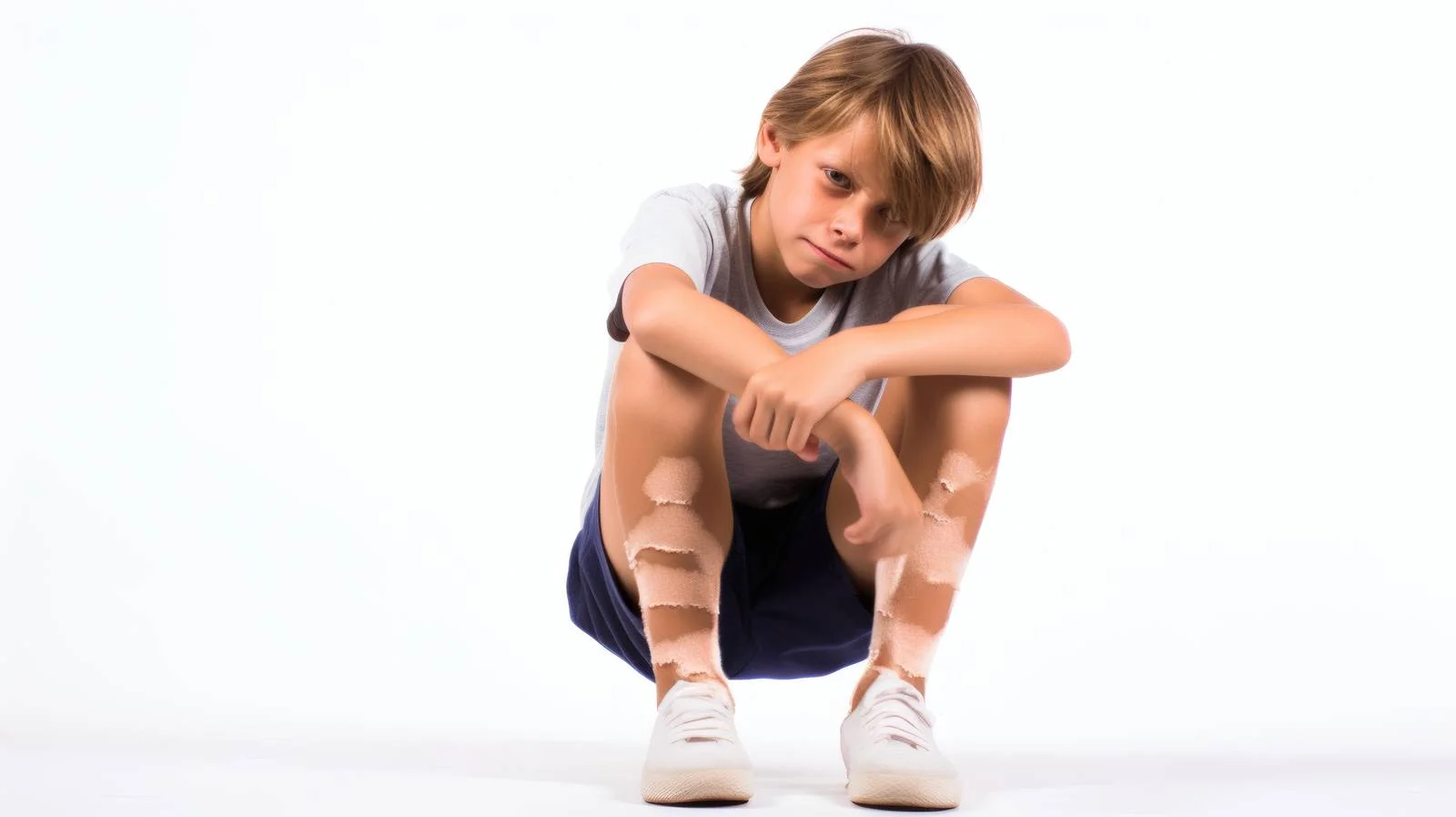 Young Boy with Scraped Knee on White — free download from Dotvec