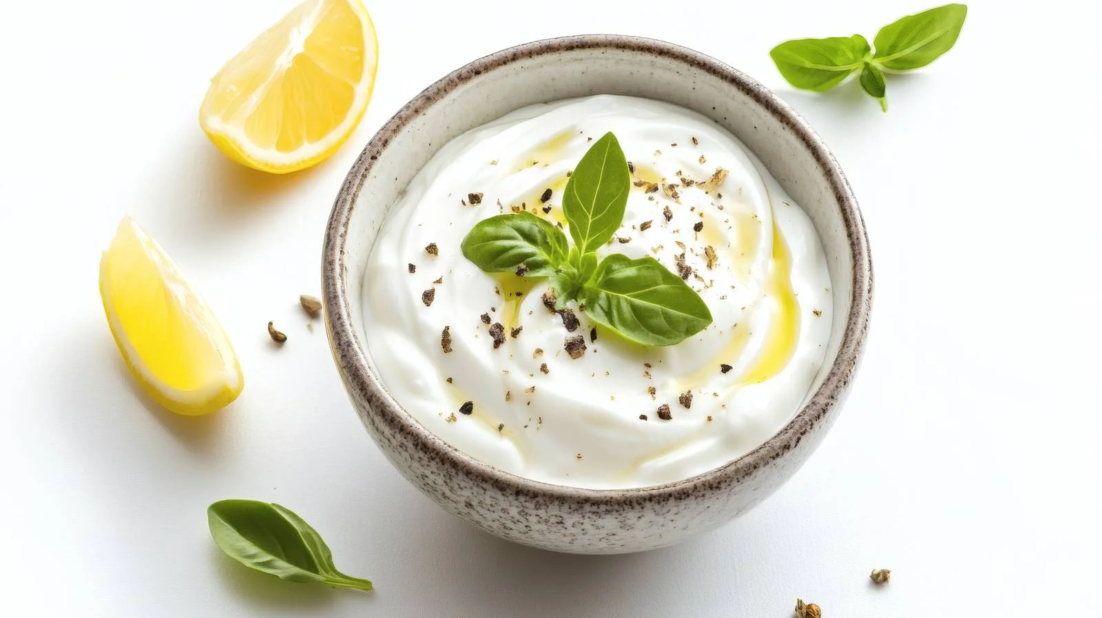 Delicious Labneh Yogurt Breakfast on White Isolated Background — free download from Dotvec