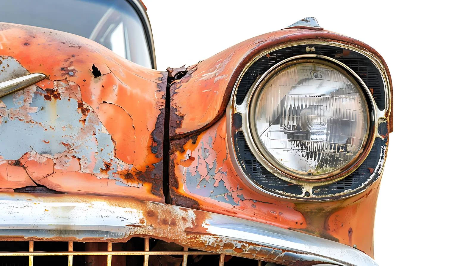 Damaged headlight of vintage car on white — free download from Dotvec