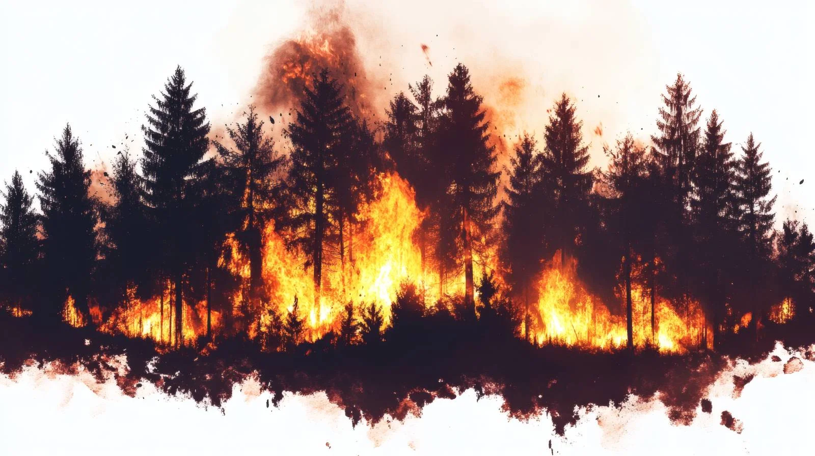 Nighttime forest fire on white backdrop — free download from Dotvec