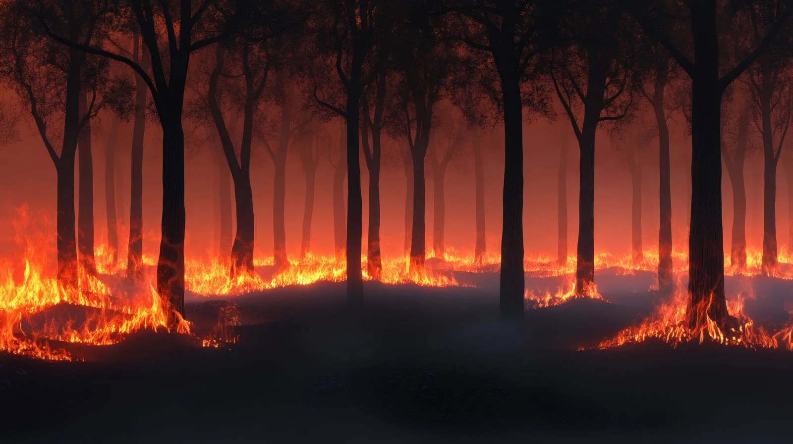 Nighttime forest fire on white backdrop — free download from Dotvec