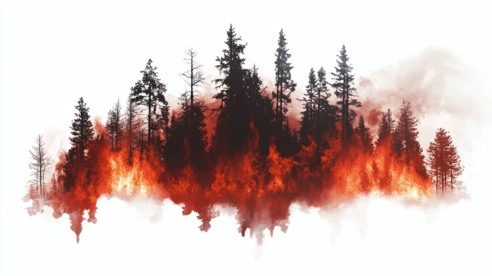 Intense Wildfire Ravaging Forest Isolated on White — free download from Dotvec