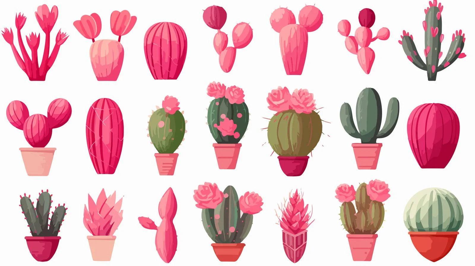 Blooming Cactus Variety Vector Illustration – free prickly image from Dotvec