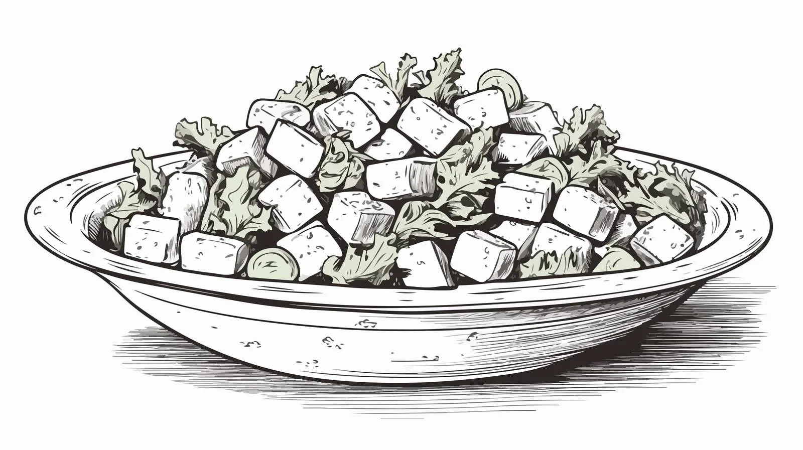 Antique Caesar Salad Dish Engraving Sketch — free download from Dotvec