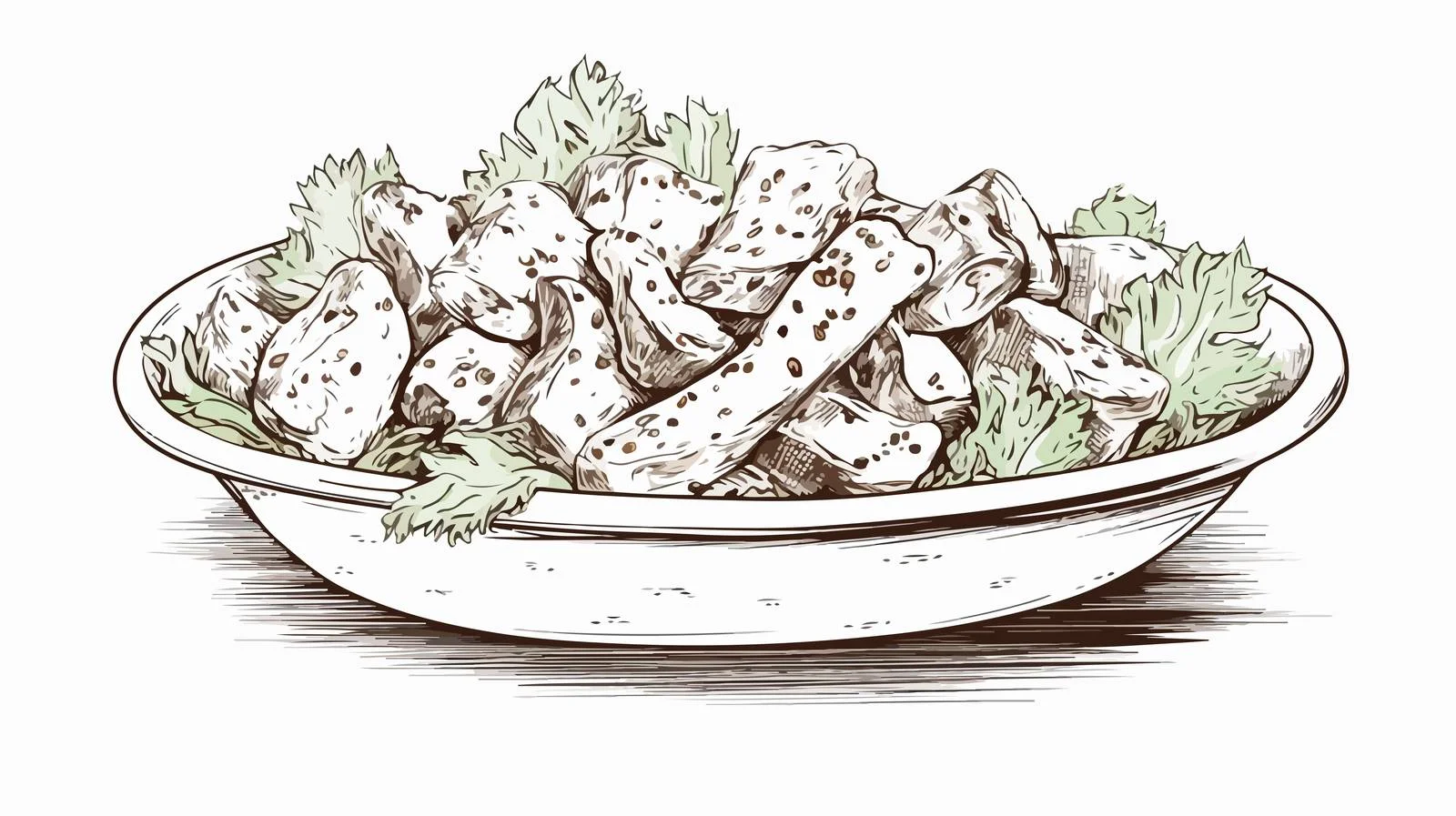Hand-Drawn Caesar Salad Engraving Sketch — free download from Dotvec