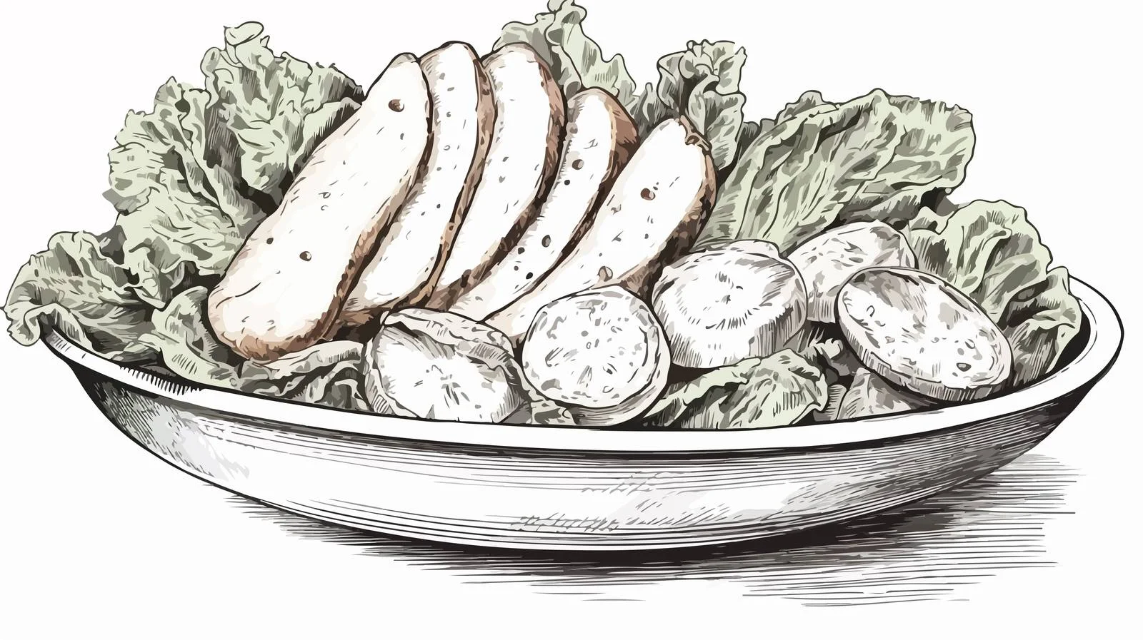 Hand-Drawn Caesar Salad Engraving — free download from Dotvec