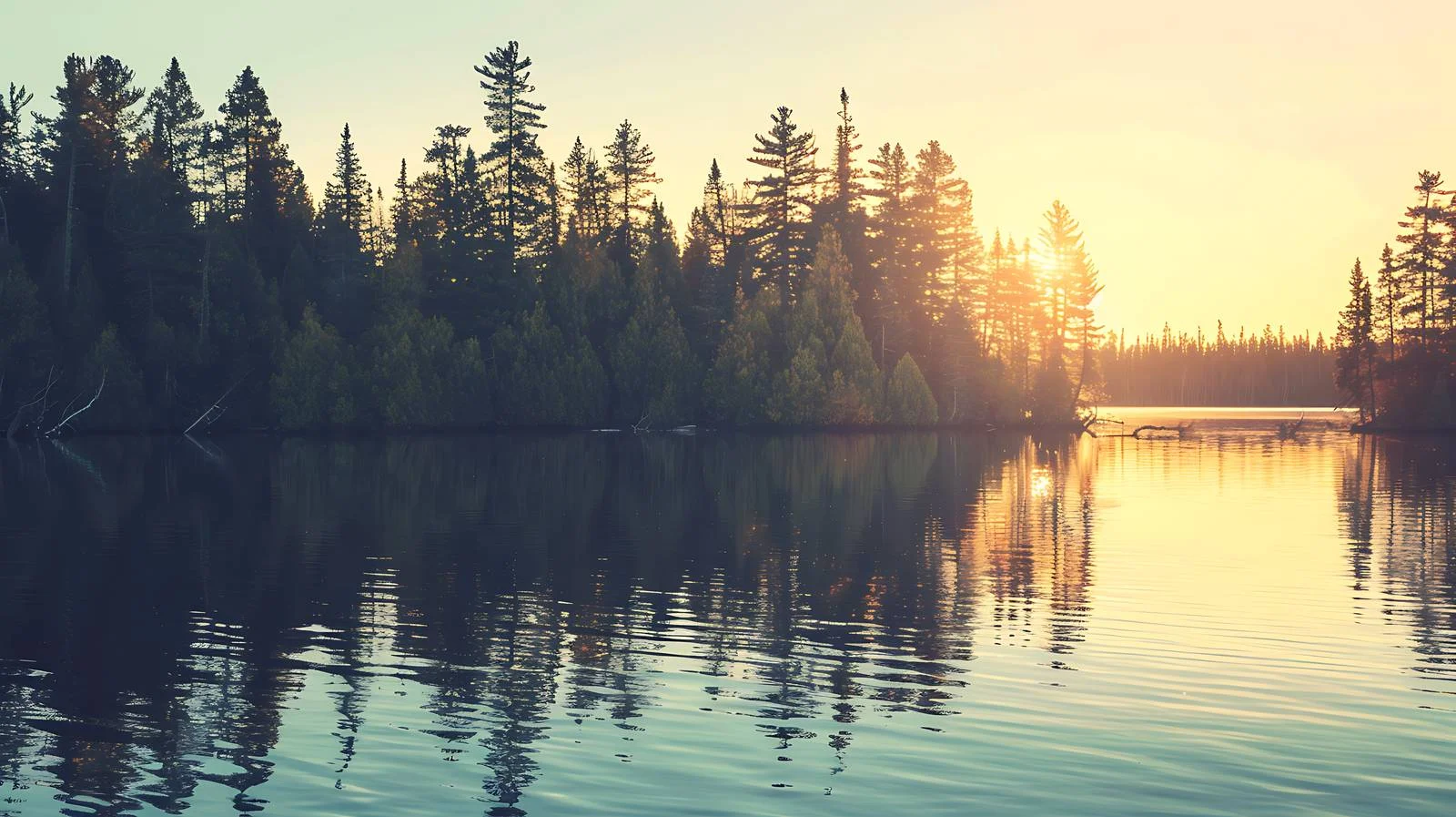 Tranquil Northern Minnesota Lake with Sunlit Pines — free download from Dotvec