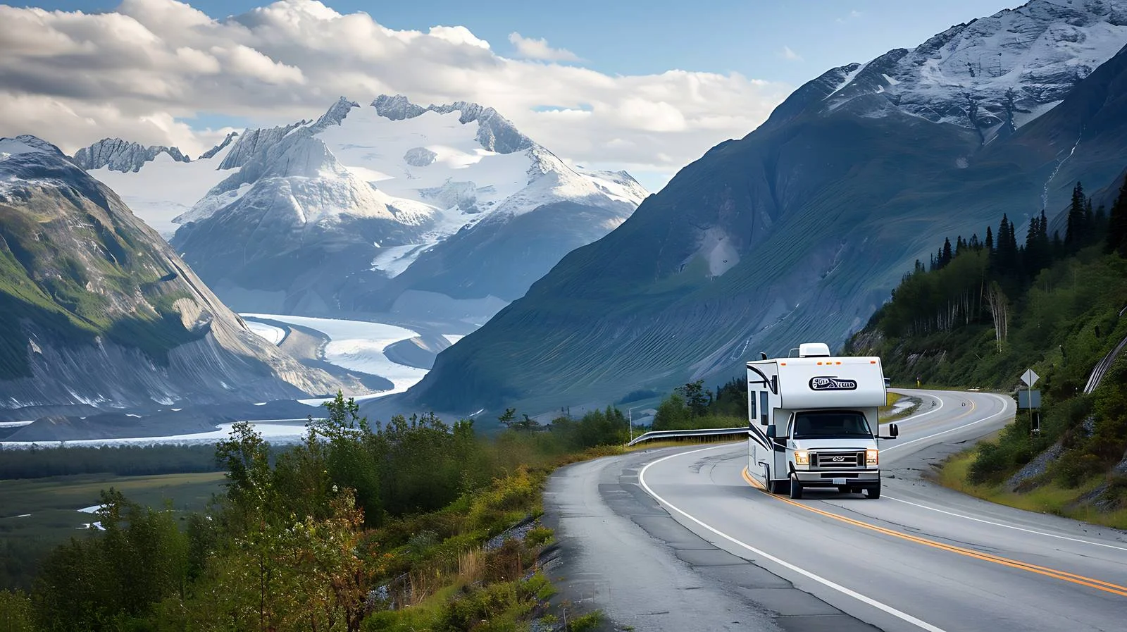 Scenic Camper Journey on Winding Alaskan Road — free download from Dotvec