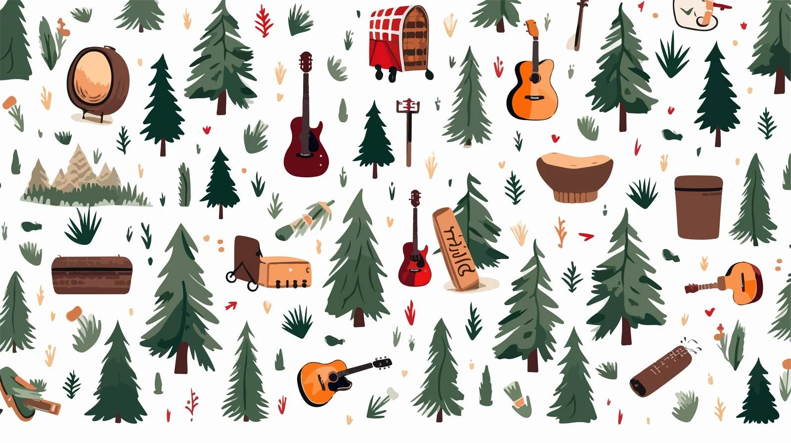 Camping Guitars Christmas Seamless Pattern — free download from Dotvec
