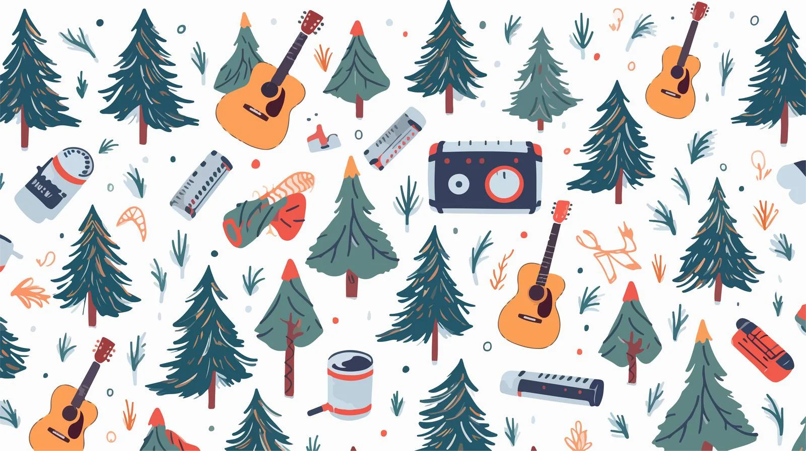 Camping Guitars Christmas Seamless Pattern — free download from Dotvec